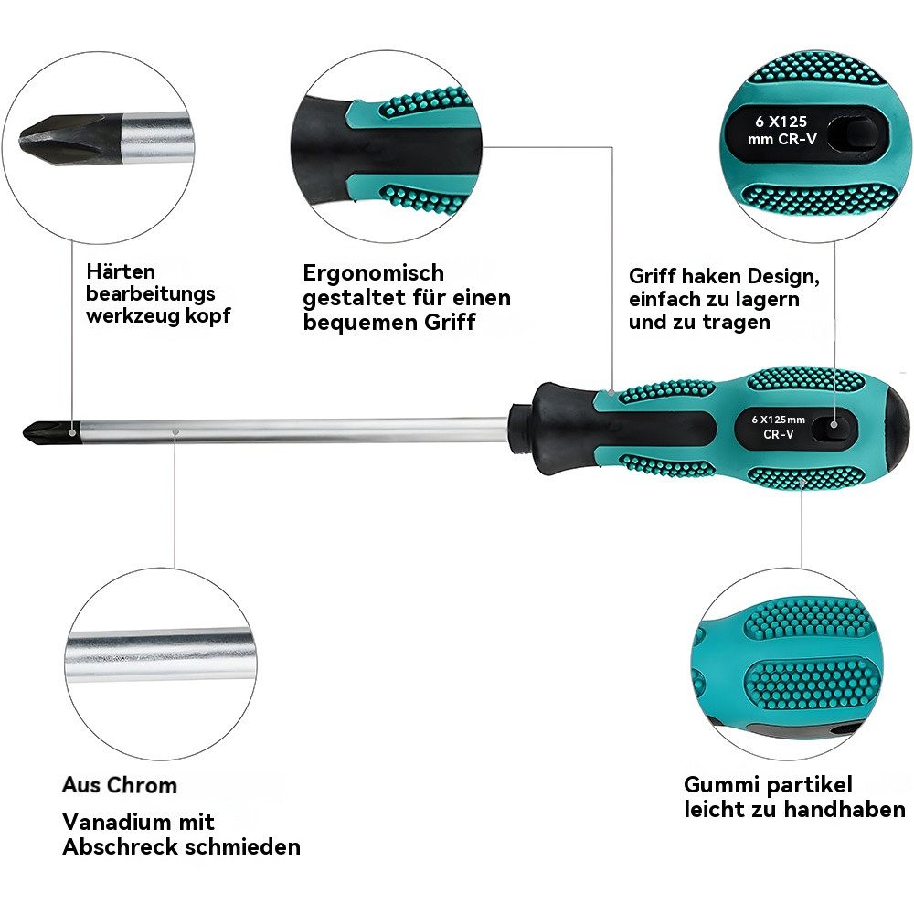PODOFO Schraubendreher Schraubendreher Set 10 Stück - Profi Magnetische - PH 5 & SL 5 Größen, (10 St)