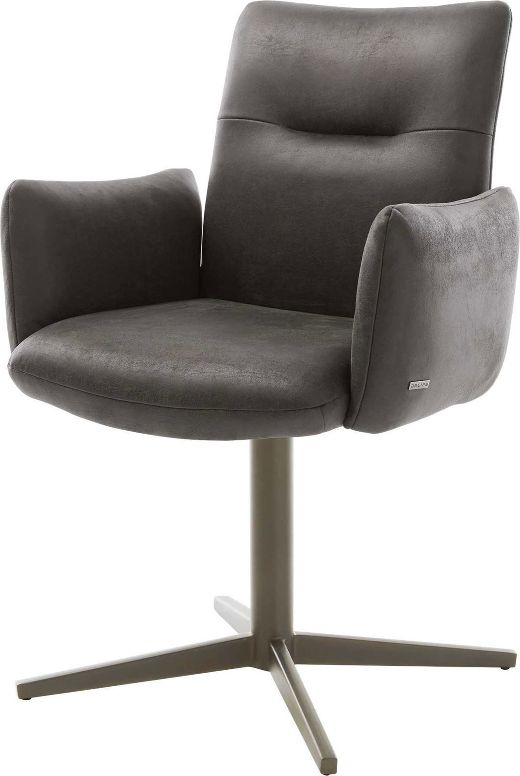 DELIFE Polsterstuhl Jova-Flex, mit Armlehnen Fußkreuz Effektfinish Titan Mikrofaser Anthrazit Vintage