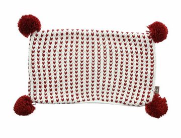 Kissenhüllen Kissenhülle Bommel 2er Set Rot Weiß Strickmuster Winter Weihnachten, Home-trends24.de (2 Stück)