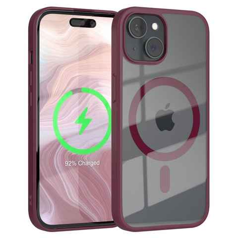 EAZY CASE Handyhülle Transparente Hülle mit MagSafe für iPhone 15 6,1 Zoll, Back Cover Slimcover mit Displayschutz, Magsafefunktion, Bumper, Beere