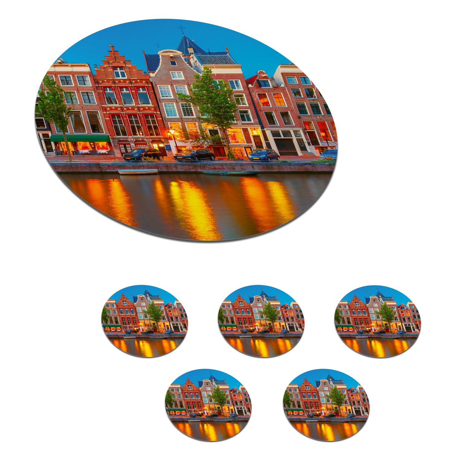 MuchoWow Glasuntersetzer Amsterdam - Grachten - Architektur, Zubehör für Gläser, 6-tlg., Getränkeuntersetzer, Tassenuntersetzer, Korkuntersetzer, Tasse, Becher