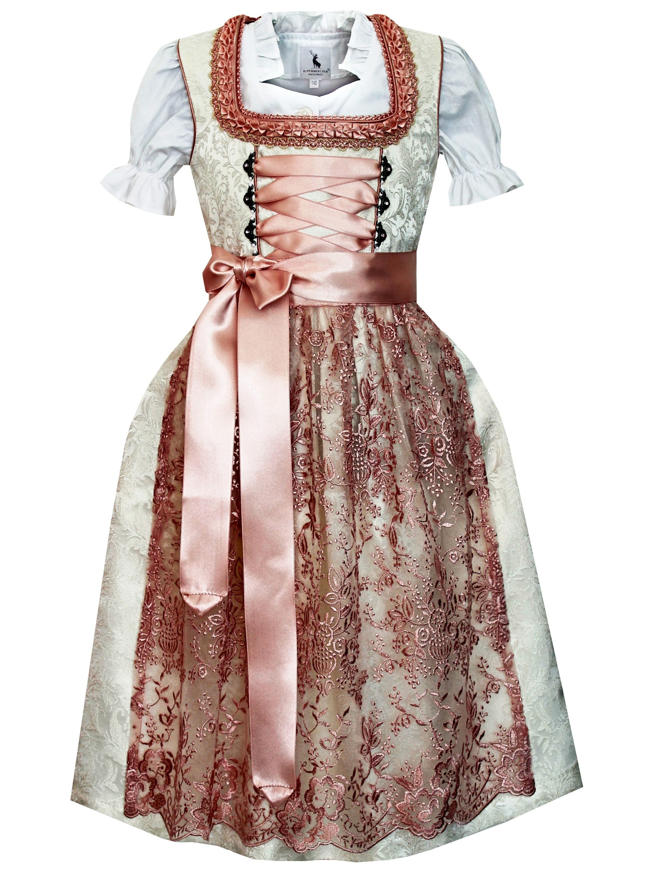 Alpenmärchen Dirndl Kinderdirndl Juna in Weiß und Rosa - ALM-K802