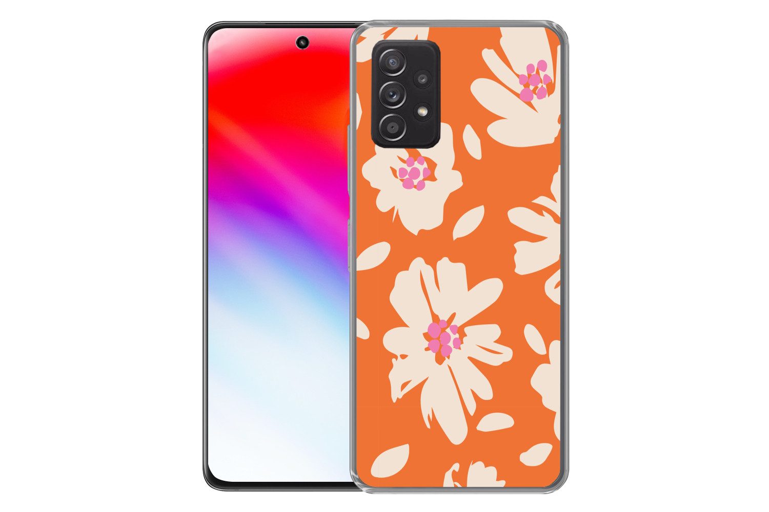 MuchoWow Handyhülle für Samsung Galaxy A33 5G Blumen - Orange - Beige - Rosa - Abstrakt, Smartphone-Bumper, Print, Handy Schutzhülle Dünn