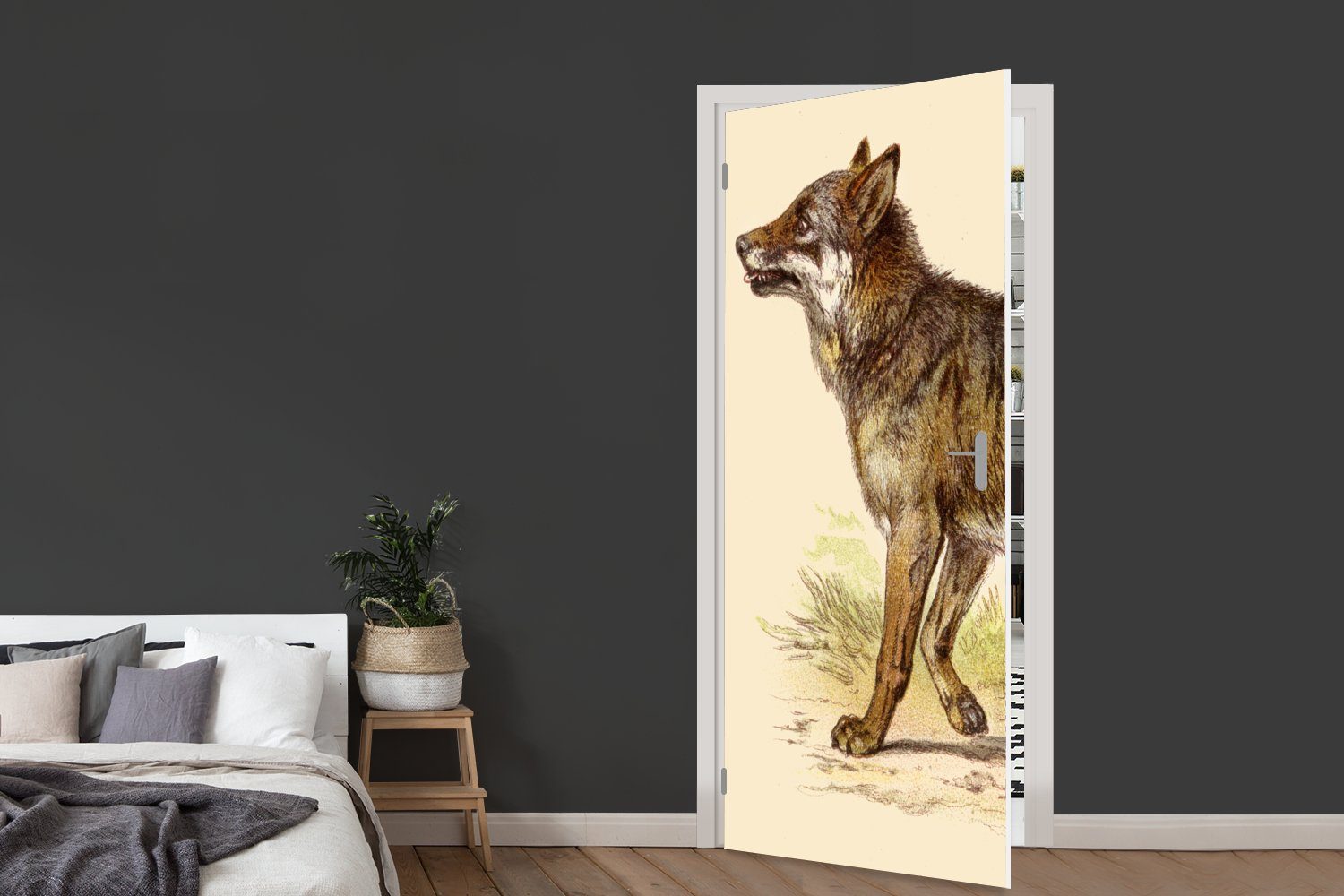 für Türaufkleber, Wolf 75x205 cm Tür, - Matt, - MuchoWow Raubtier Pflanzen, (1 bedruckt, Türtapete Fototapete St),