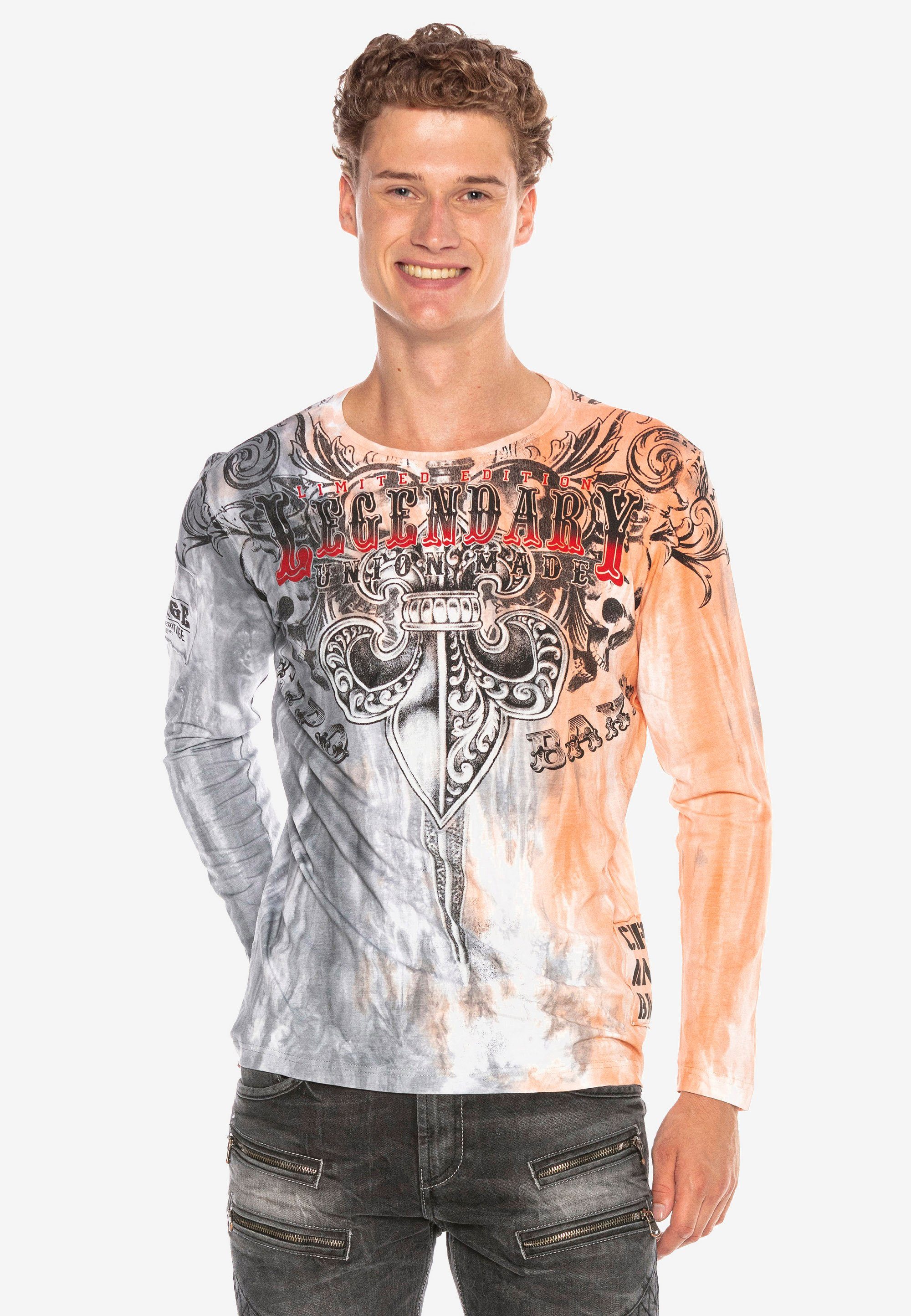Langarmshirt mit Cipo weiß-grau Print & extravagantem Baxx