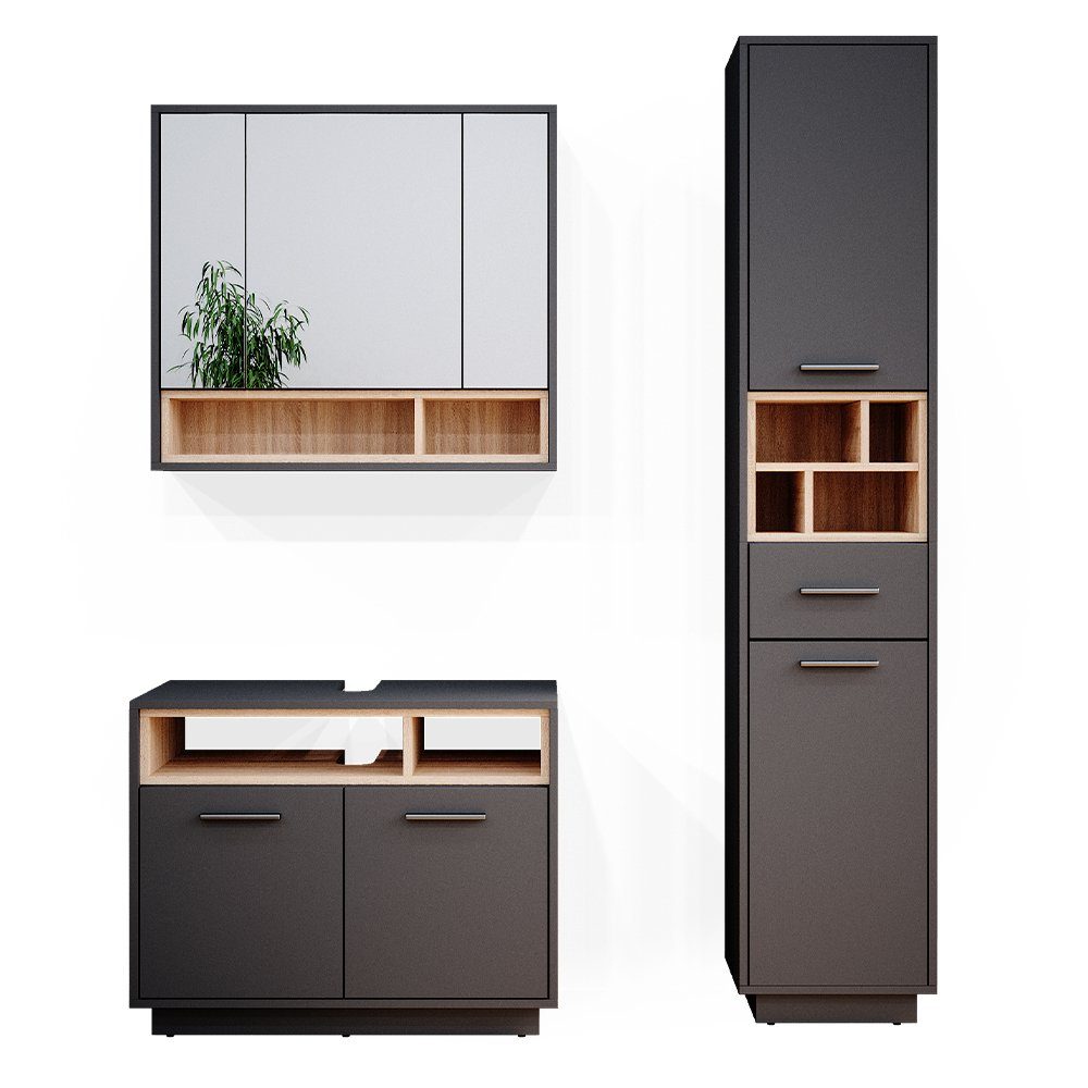 Vicco Badmöbel-Set Beatrice, Anthrazit/Sonoma, 3 Teile, günstig online kaufen