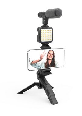 DigiPower Vlogging Set "Like Me", LEDs Mikrofon Handy Halterung Mini-Stativ Smartphone-Halterung, (4-tlg., für TikTok, Youtube, Live-Streaming und Meetings)