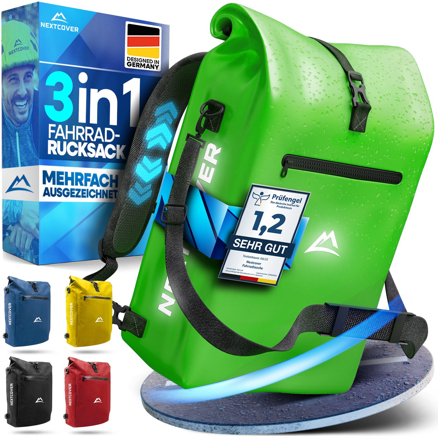 Nextcover Fahrradtasche NEU 3in1 Fahrradtasche für Gepäckträger - Fahrradrucksack wasserdicht