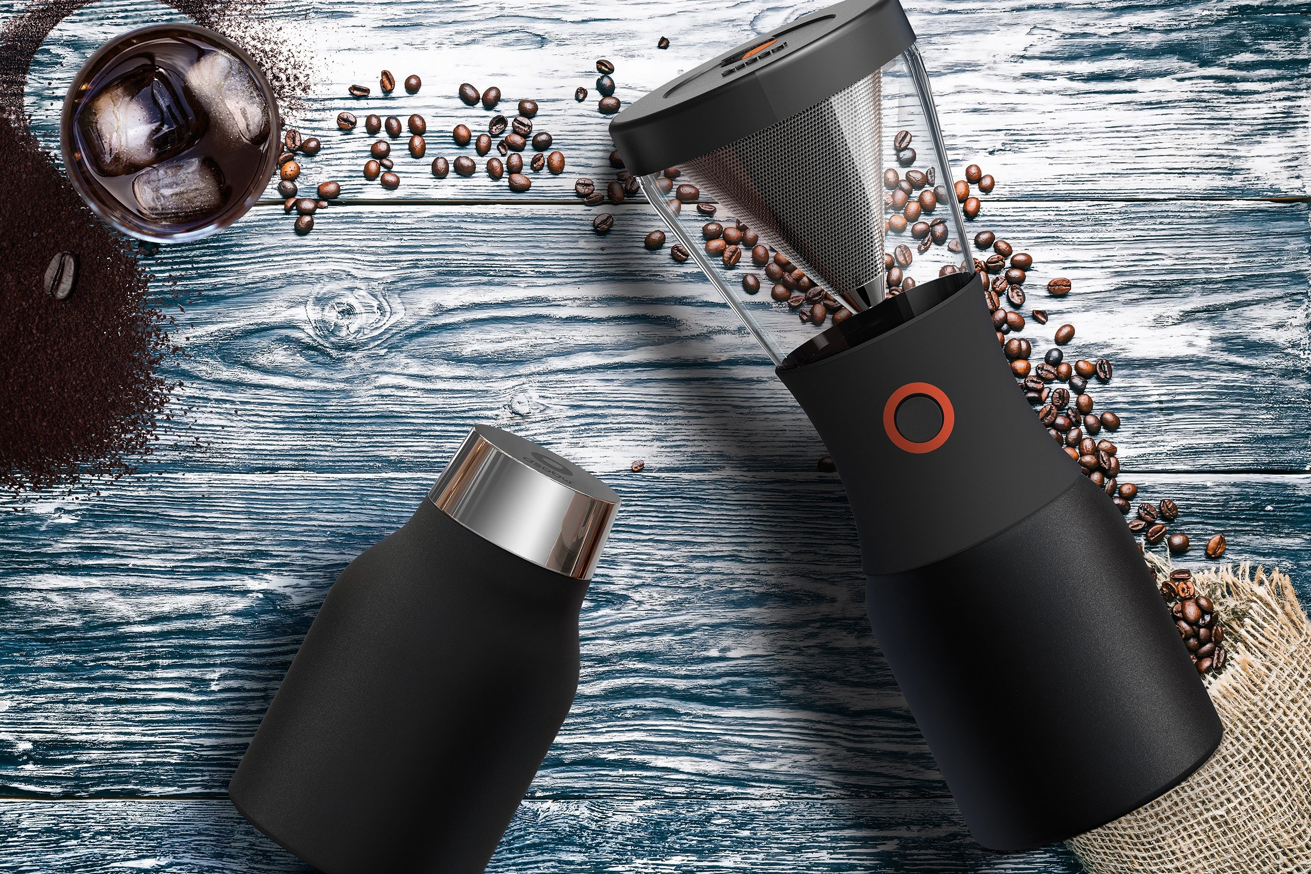 ASOBU Reisekaffeemaschine Kaltbrühkaffeemaschine, "Cold Brew" Kaffeebereiter Teebereiter schwarz