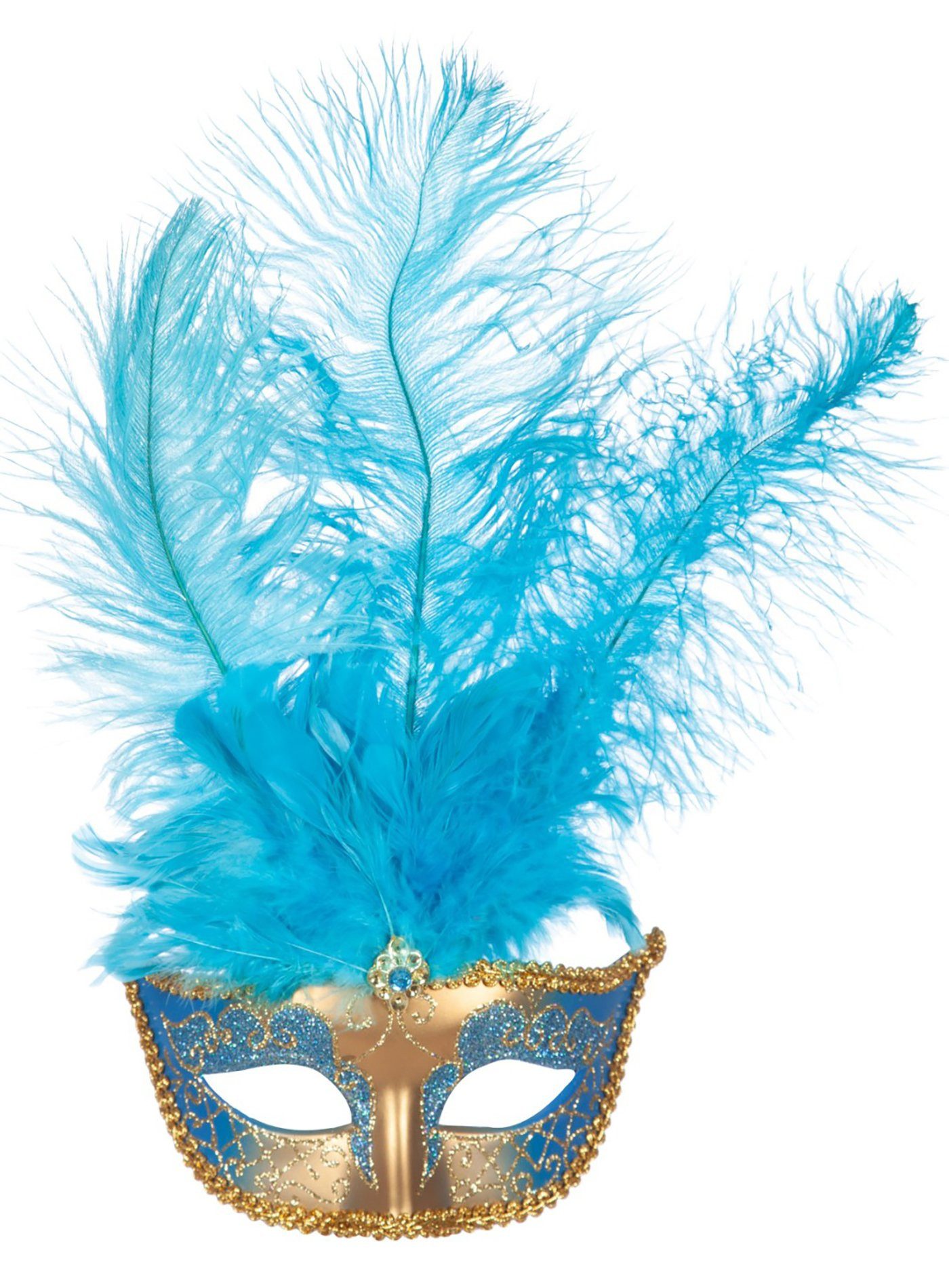 Metamorph Verkleidungsmaske Venezianische Federmaske blau, Ideal für venezianischen Maskenball, Krimidinner oder barocke Kostüme