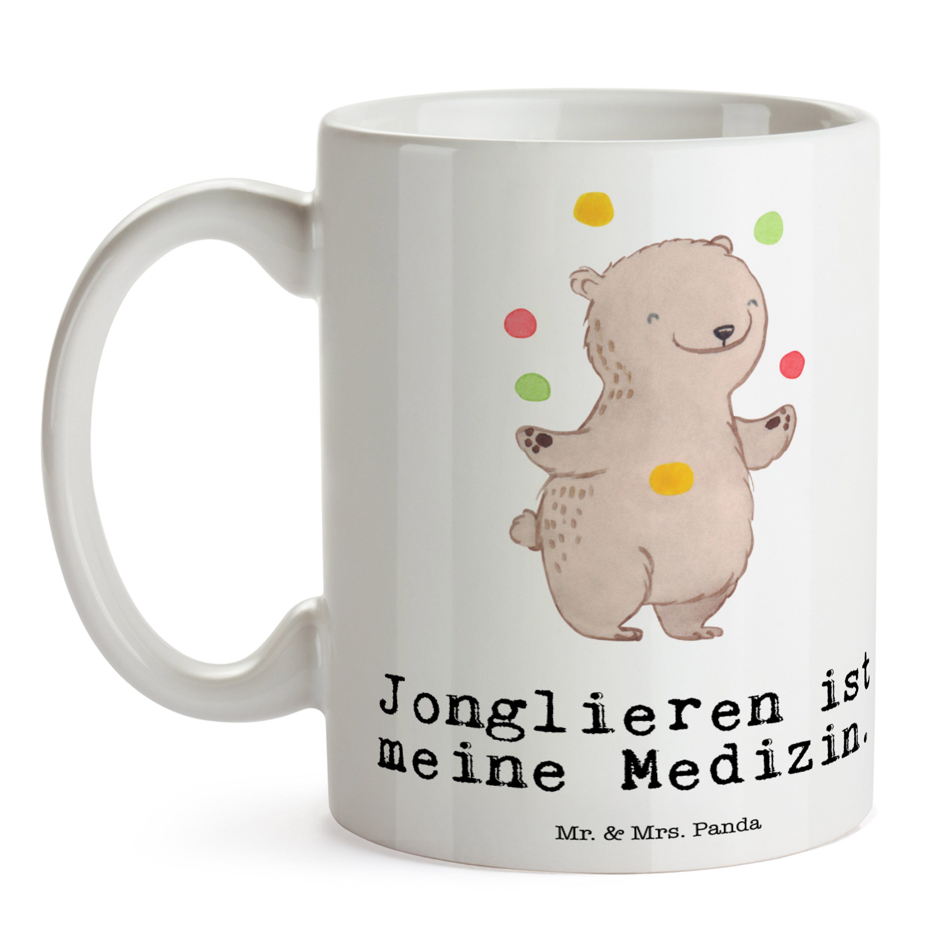 Mr. & Mrs. Panda - Jonglieren Tasse, Medizin - Tasse Keramik Porze, Hobby, Gewinn, Geschenk, Weiß Bär