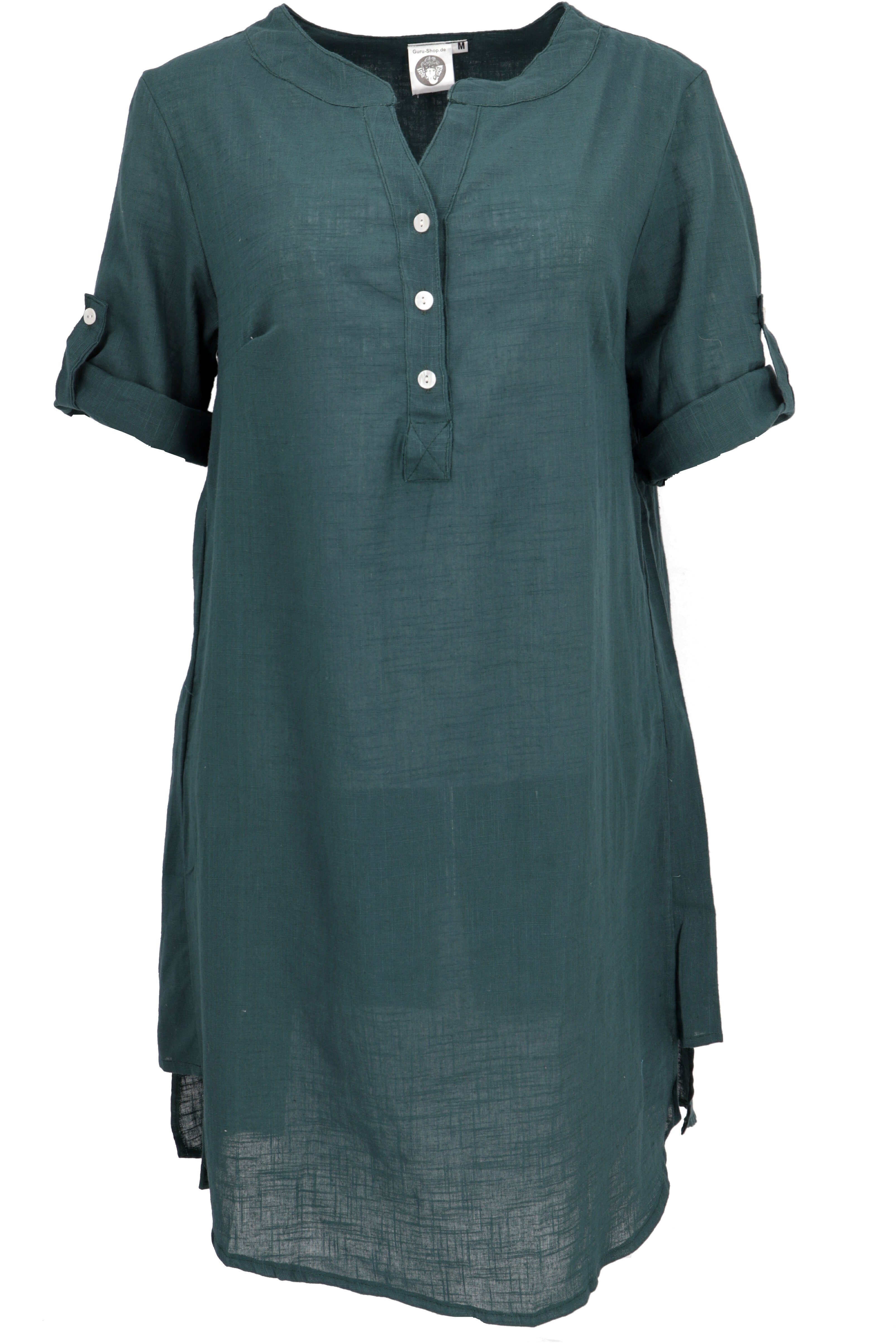 Guru-Shop Lange Hemd-Tunika Bekleidung Longbluse alternative Baumwoll -.. dunkelgrün Blusentunika,