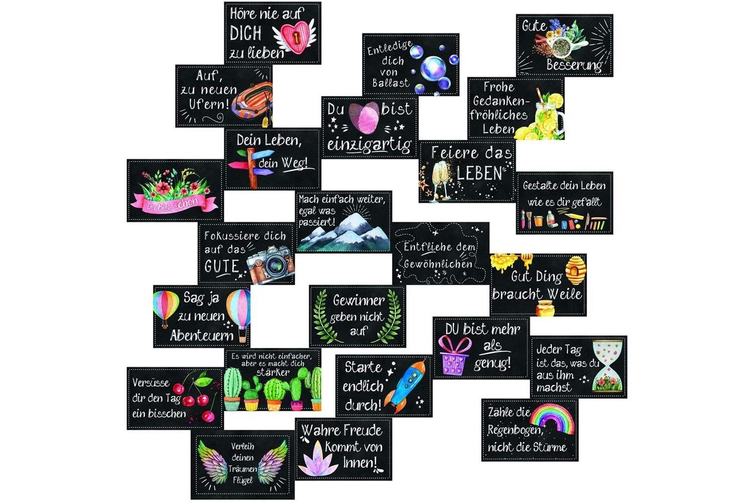 Thumbnail - Logbuch-Verlag Klappkarte 24 Mini Sprüche Karten 8,5 x 5,5 cm in schwarz bunt Motivationskarten