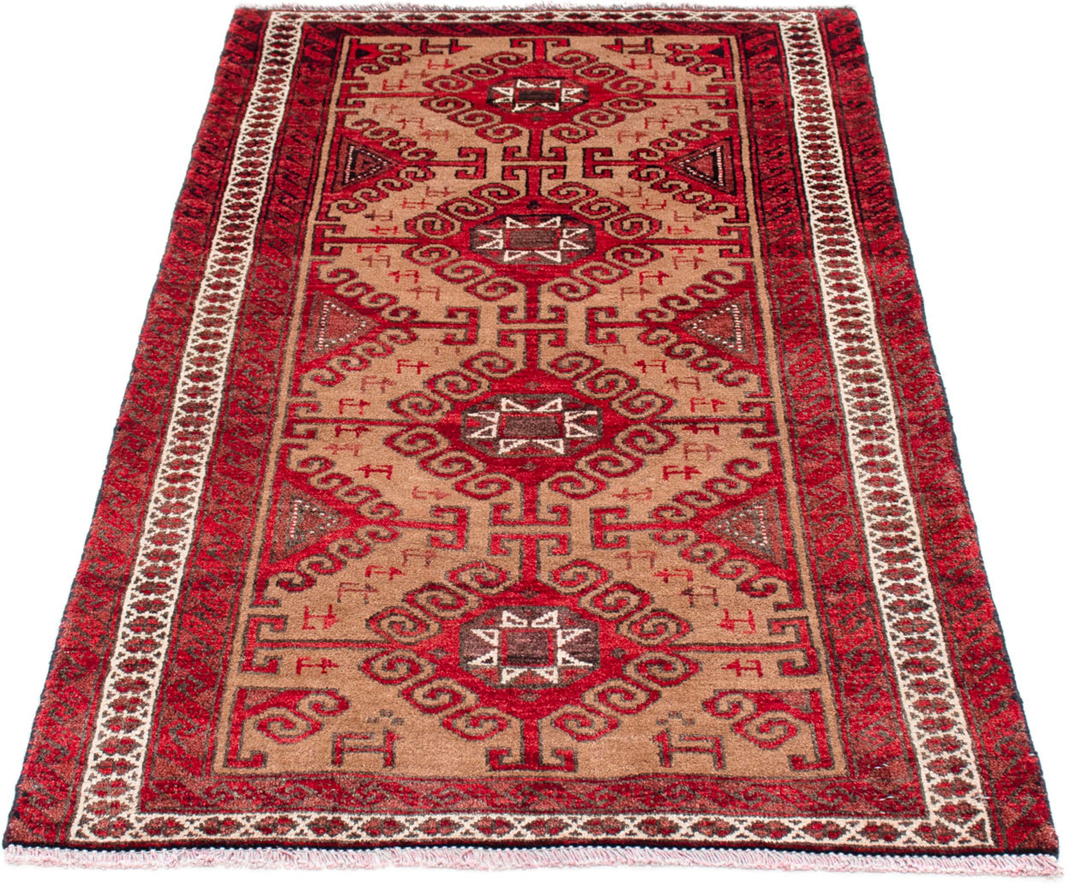 Orientteppich Belutsch - 140 x 76 cm - rot, morgenland, rechteckig, Höhe: 8 mm, Wohnzimmer, Handgeknüpft, Einzelstück mit Zertifikat
