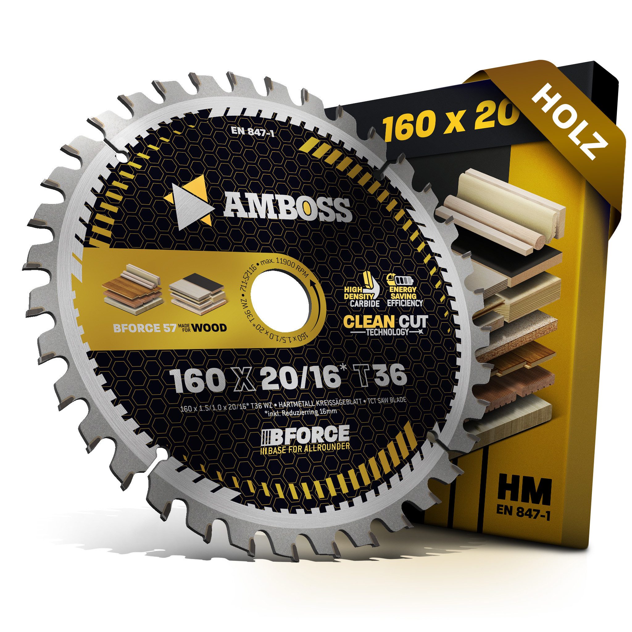 Amboss Werkzeuge Kreissägeblatt HM Kreissägeblatt - 160 x 1.8/1.2 x 20 Z36 WZ