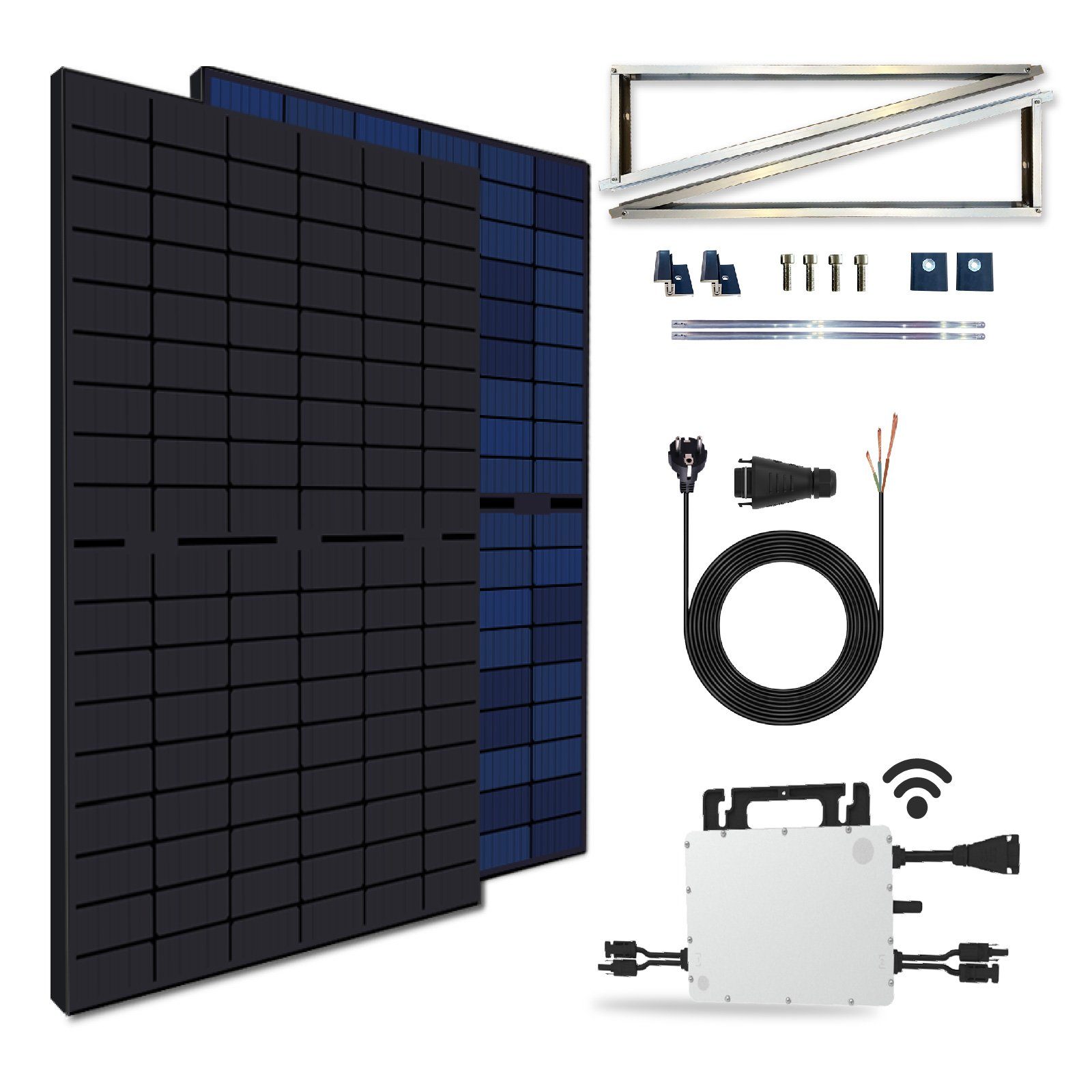 Bifaziale Solaranlage Premium 860W Upgradefähiger HMS-800-2T Balkonkraftwerk, Mit (PV-Montage, Wechselrichter) Aufständerung WIFI Light(Klein), Campergold Solarmodule Süd