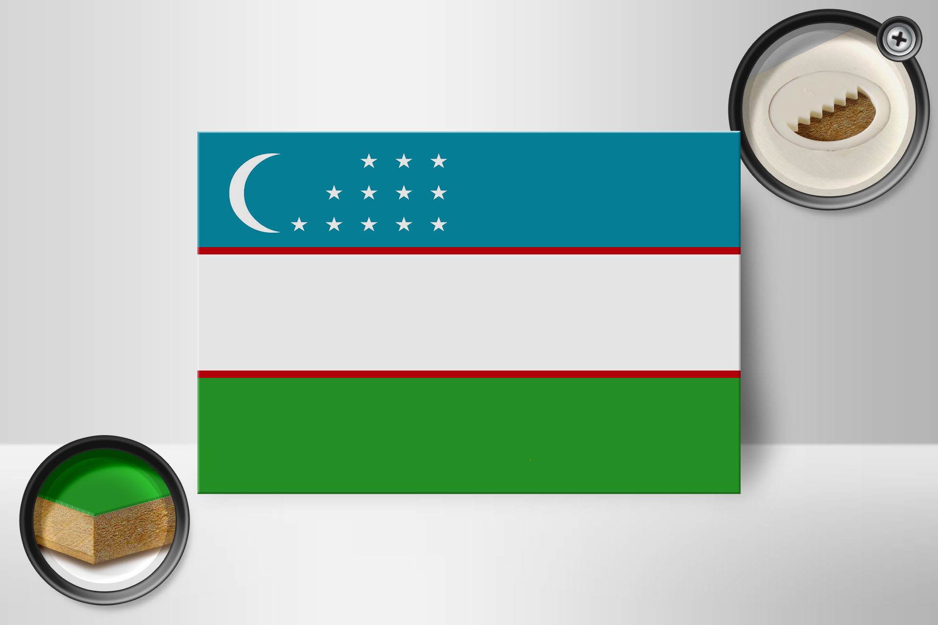 Femer GmbH Holzbild Flagge Usbekistans 18x12 cm Flag of Uzbekistan, Flaggen (1 St), Glatte Holzfaserplatte (MDF), vorn beschichtet