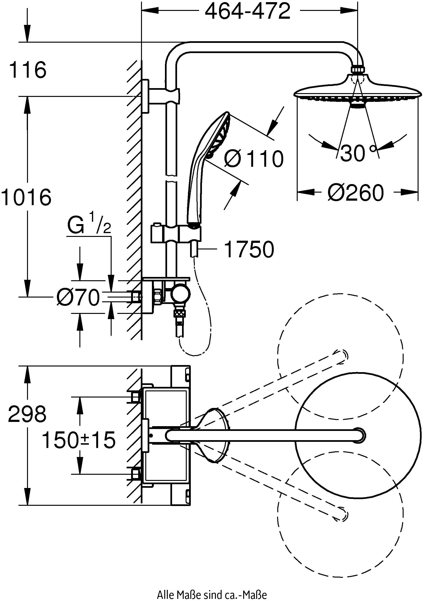 Grohe Duschsystem Vitalio Joy System 103,2 Wassersparfunktion Strahlart(en), 260, Höhe 3 mit cm, Packung
