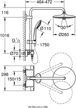 Grohe Duschsystem Vitalio Joy System 260, Höhe 103,2 cm, 3 Strahlart(en), Packung, mit Wassersparfunktion