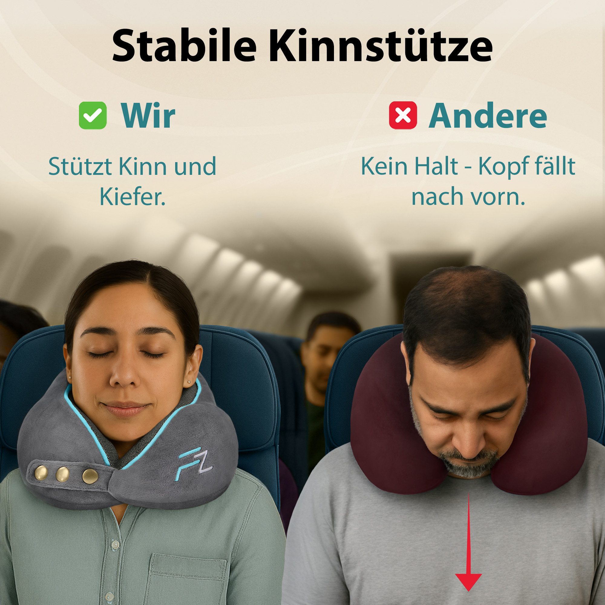 FLOWZOOM Nackenhörnchen COMFY - Nackenkissen Flugzeug - Reisekissen aus Memoryschaum, Nackenhörnchen für Erwachsene - Nackenkissen Reisen - verstellbar