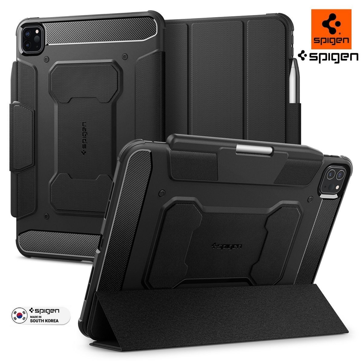 Spigen Tablet-Hülle Hülle für iPad Pro 11" 2024 Ständer Schutzhülle Robust Etui Tasche 28 cm (11 Zoll), Designer, Integrierter Stand, Schocksicher, With Pencil Holder
