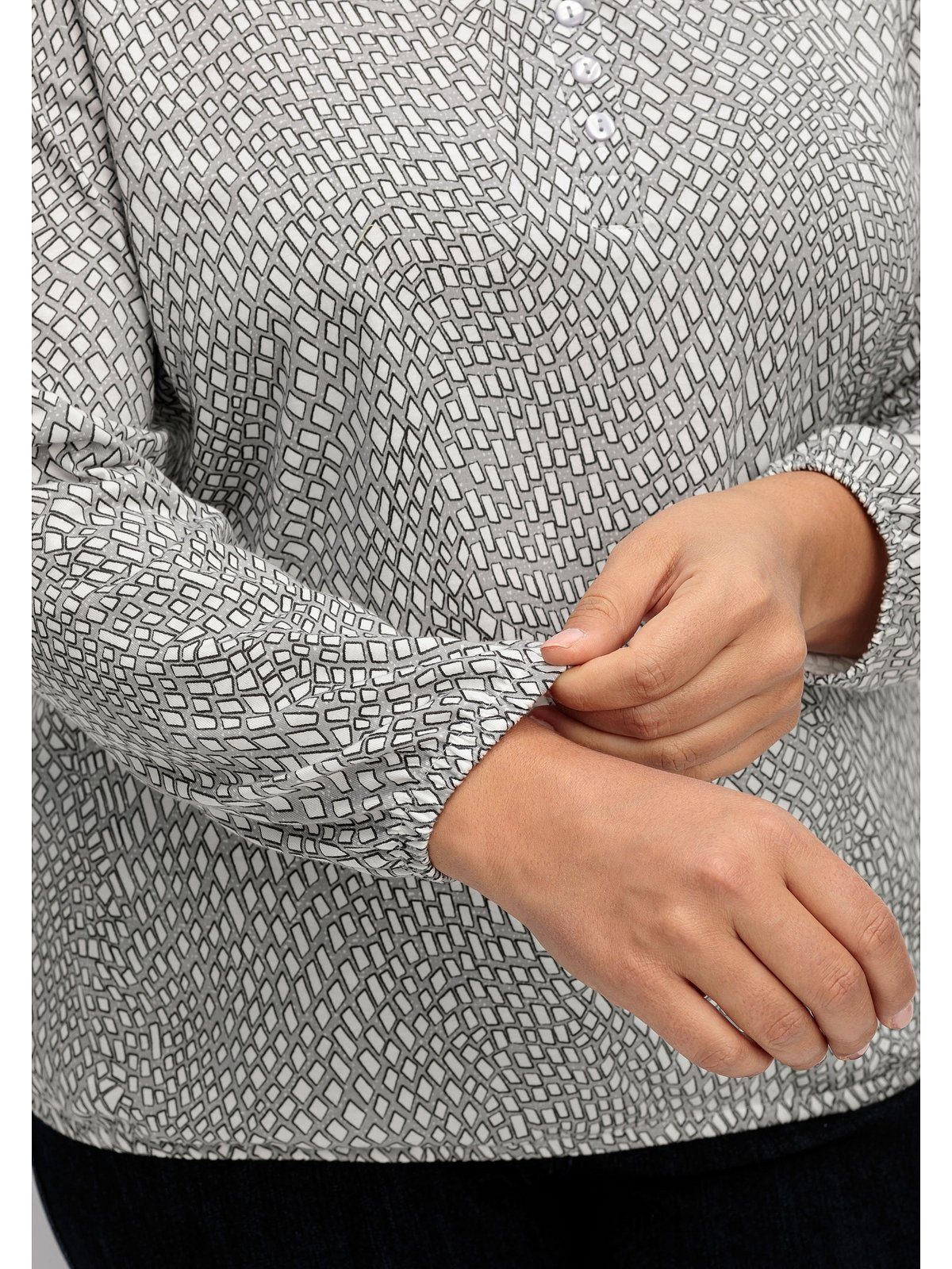Sheego Langarmshirt Knopfleiste grau Größen Große gemustert mit Alloverdruck und