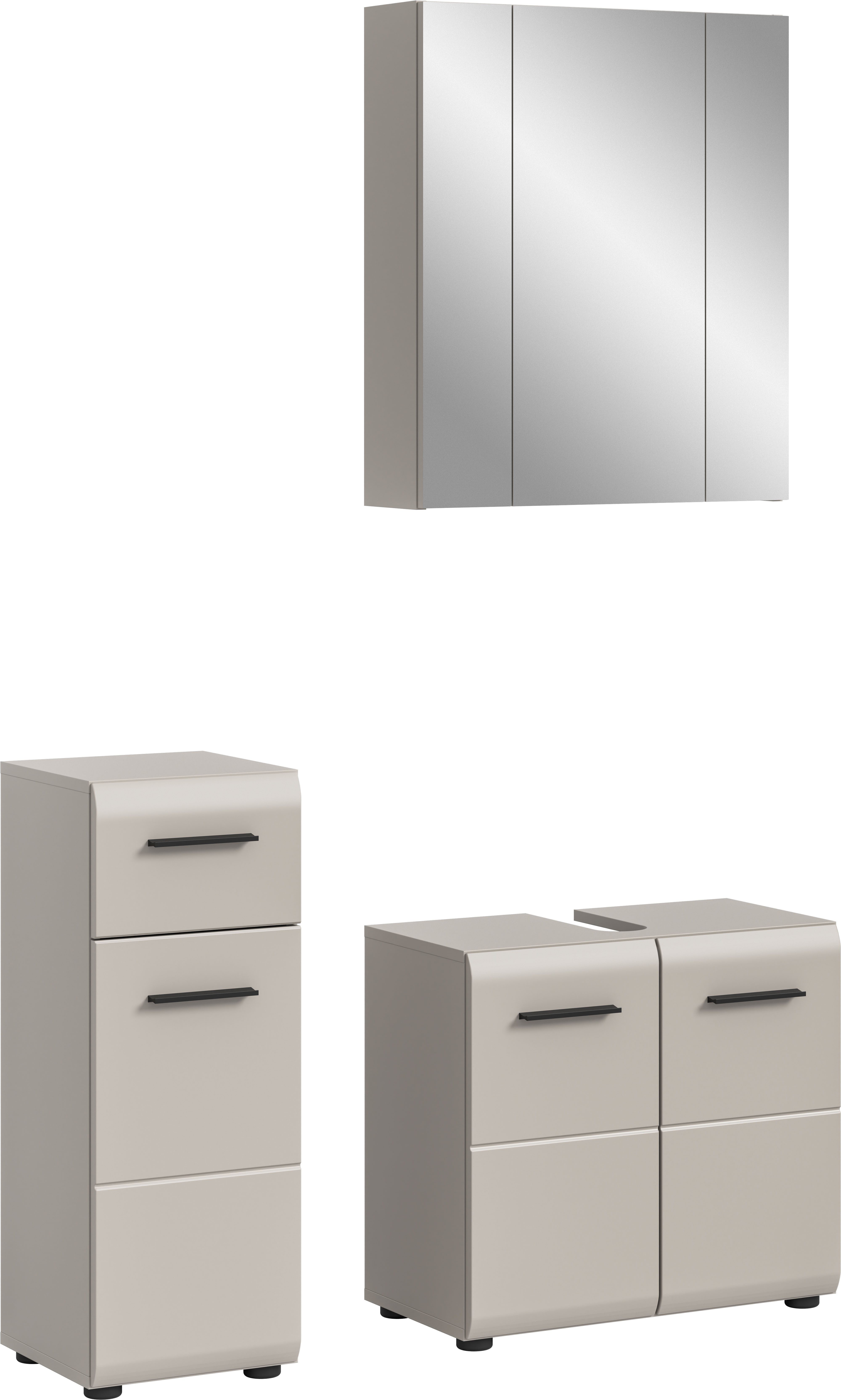 welltime Badmöbel-Set FLORENZ, 3-teilige Badkombination, hochwertige MDF-Front, (Set, 3-St., best. aus: 1 Unterschrank, 1 Waschbeckenunterschrank, 1 Spiegelschrank), Bad-Kombination, Bad-Möbel, Badezimmer, Kombination, Kombi