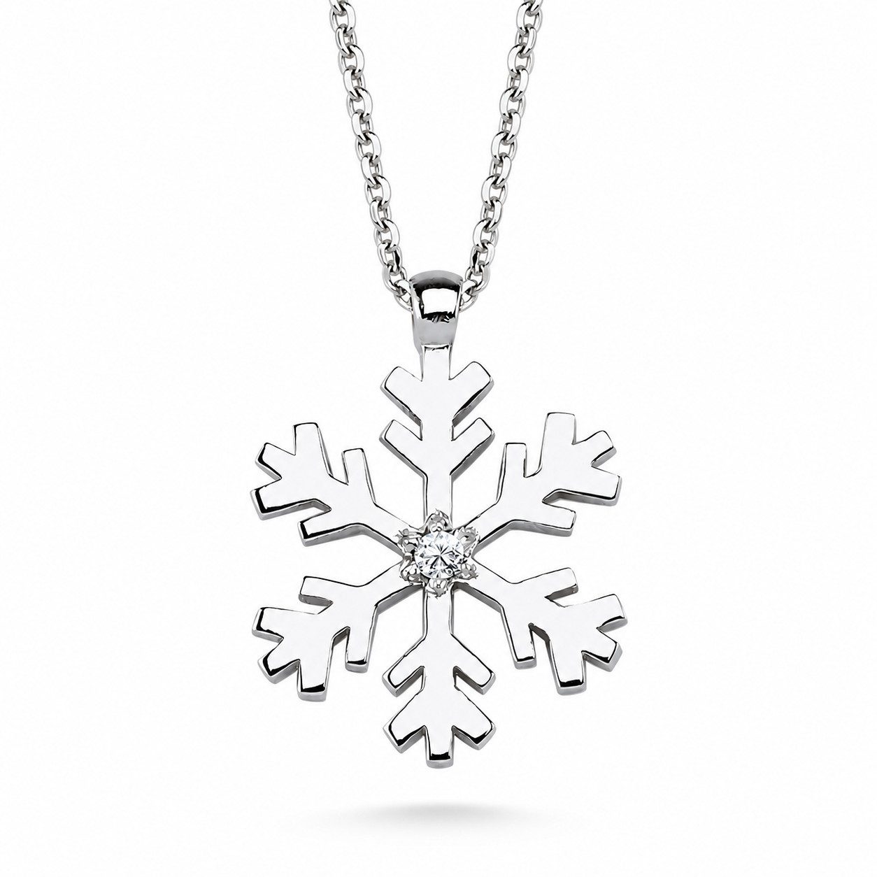 EinStein Diamant Goldkette Schneeflocke Diamant Halskette Snowflake Anhänger 14 Karat Weißgold, Diamant Anhänger mit Kette, Halskette, Collier in 14 Karat Gold