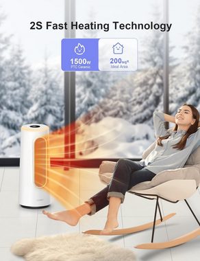 CLEVAST Heizlüfter Energiesparen Keramiklüfter, 1500 W, mit Temperatureinstellung&Timerfunktion Oszillierend Raumheizgerät