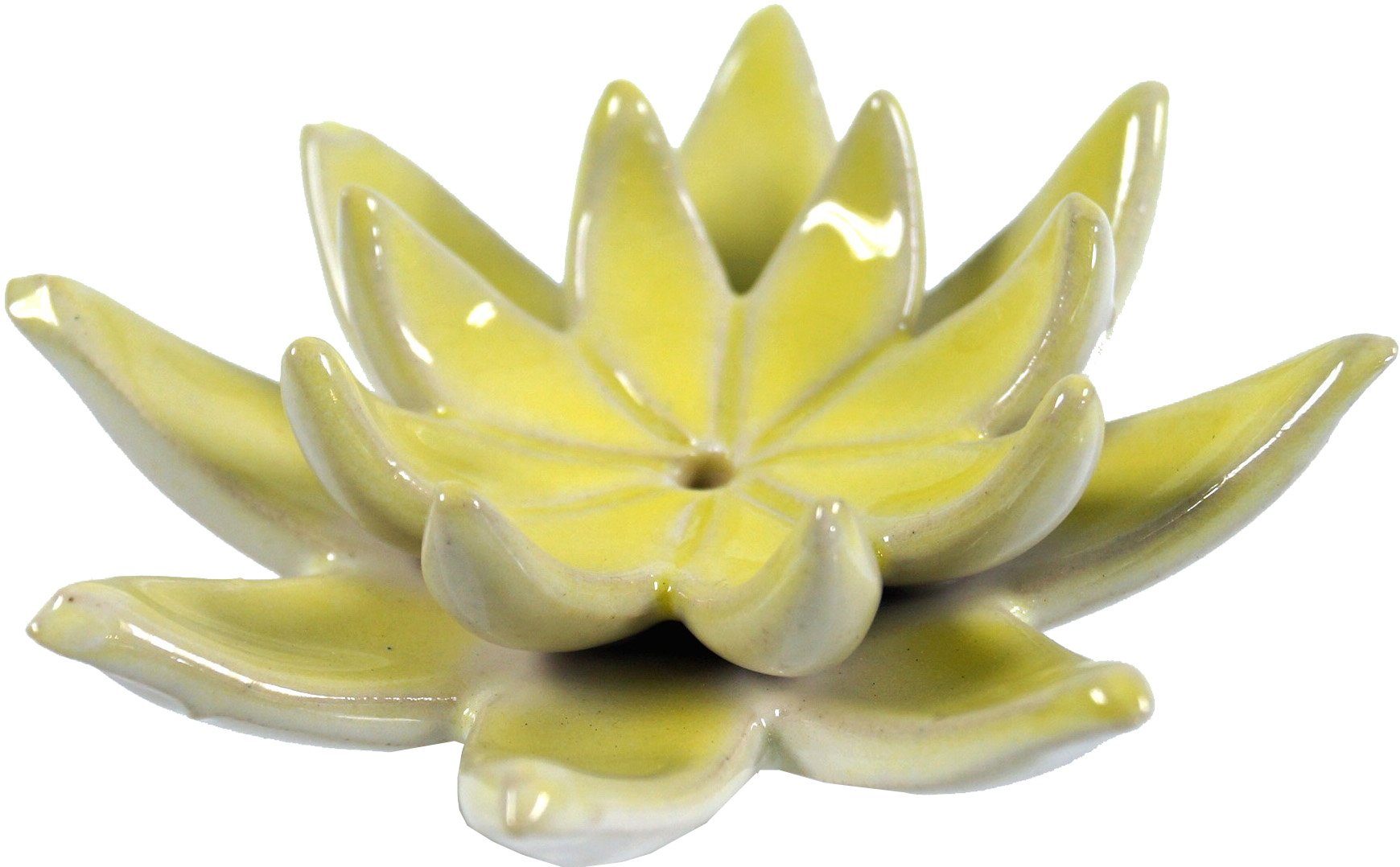 Guru-Shop Räucherstäbchen-Halter Lotus Modell -.. Räucherstäbchenhalter gelb Keramik 21 aus