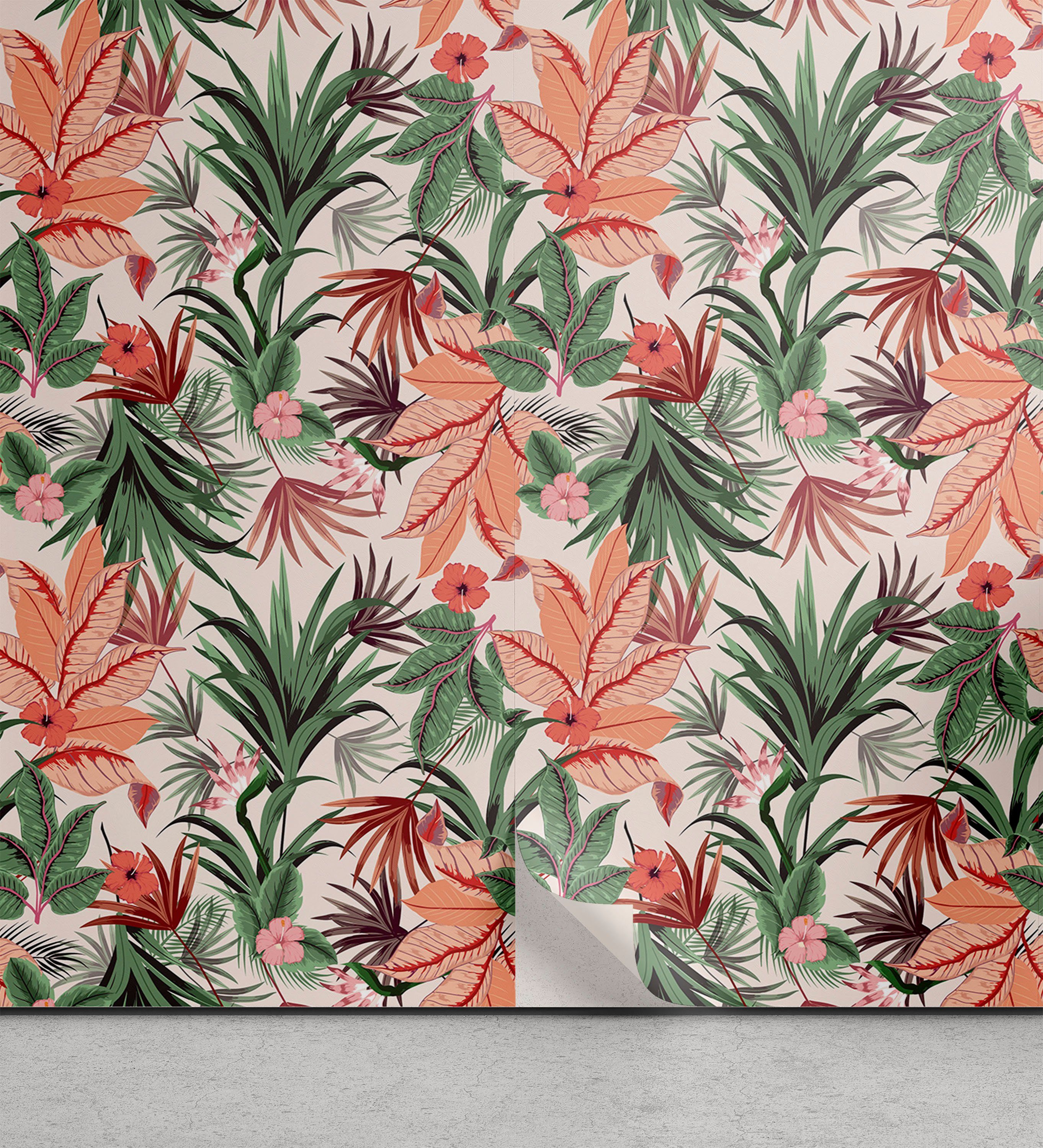 Abakuhaus Vinyltapete selbstklebendes Wohnzimmer Küchenakzent, Botanisch Bunte tropische Pflanzen