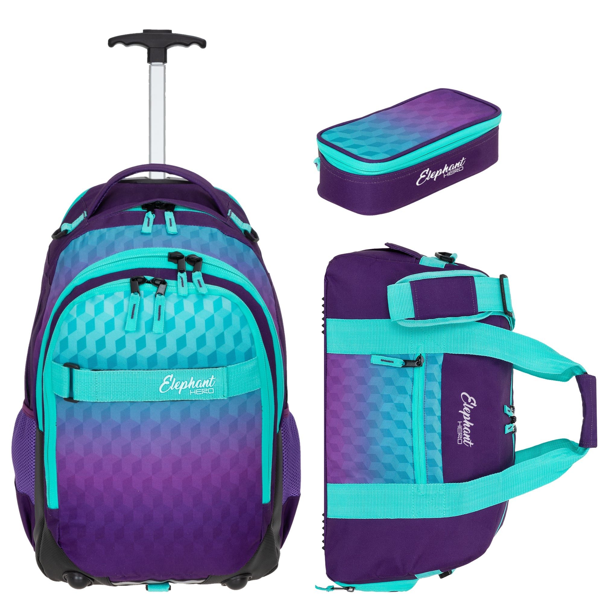 ELEPHANT Schulrucksack Schultrolley Trolley Hero Signature Schulrucksack (3 Teile Set), Rucksacktrolley Schule Rucksack Trolly, Sporttasche, Mäppchen Box +tsm
