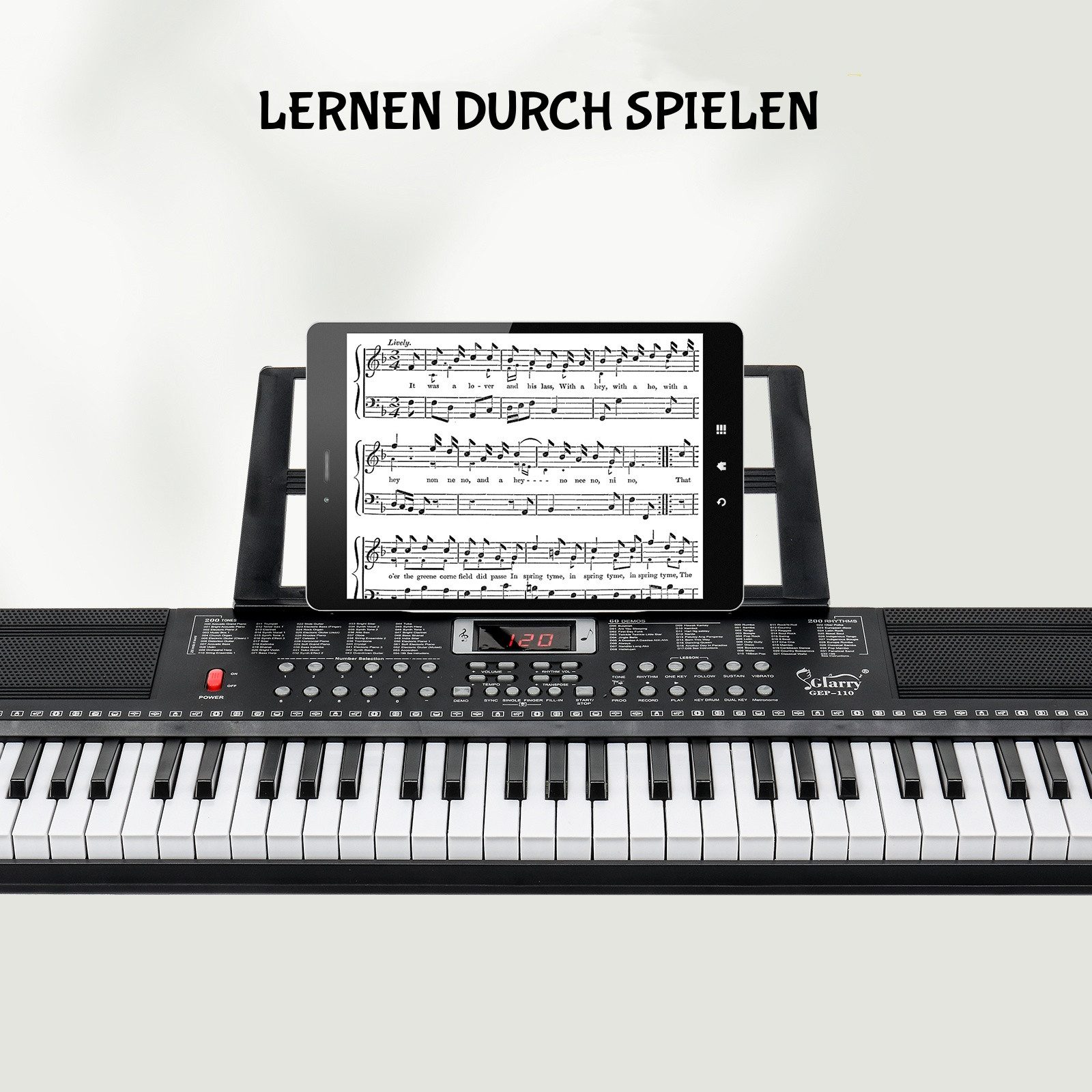 LALAHO Klavier 61 Tasten E Keyboard,Digitalpiano Set, Elektronisches Klavier,Keyboardständer, Keyboardbank und Mikrofon