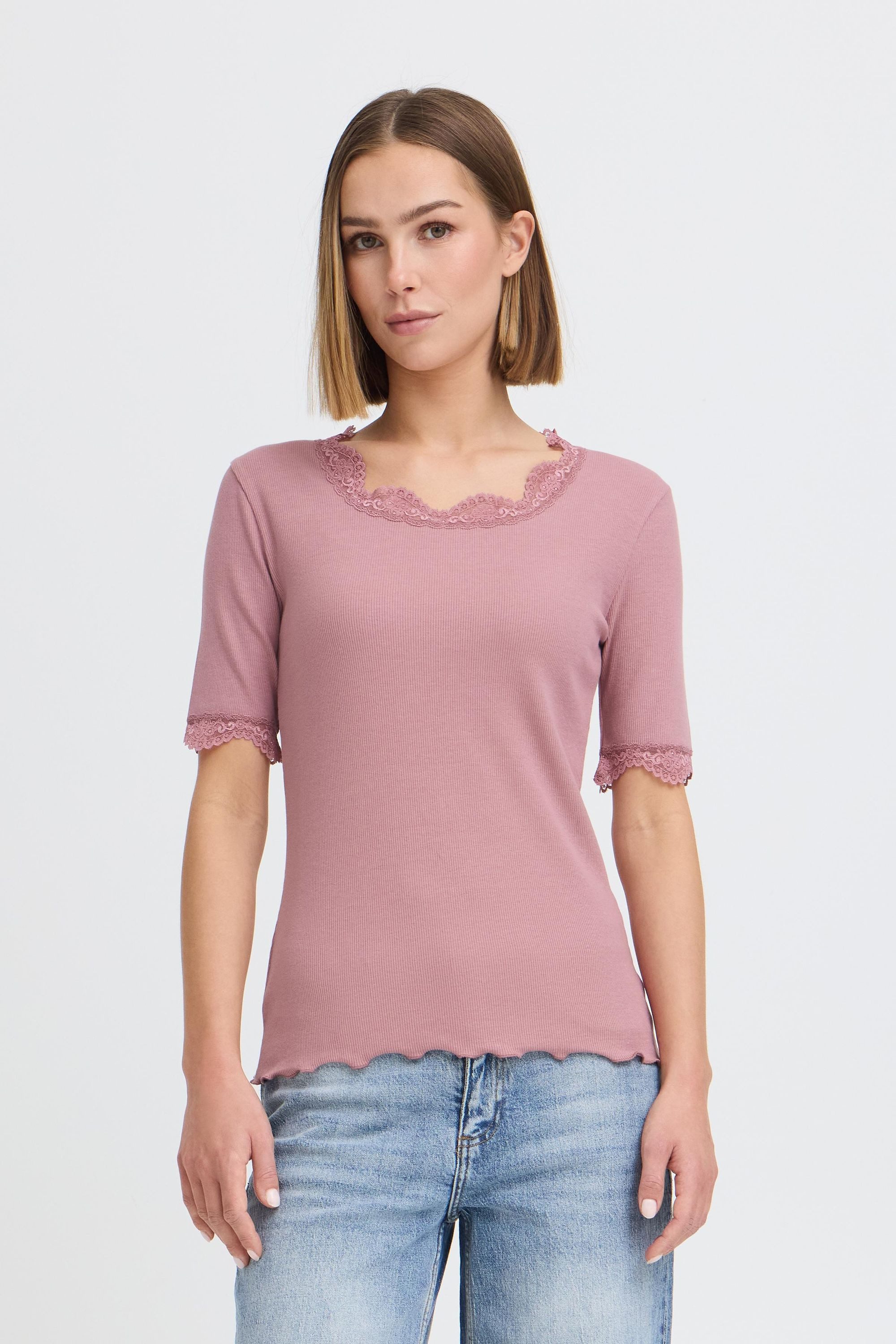 OXMO T-Shirt OXNSuna Rib T-Shirt mit Spitzen Details