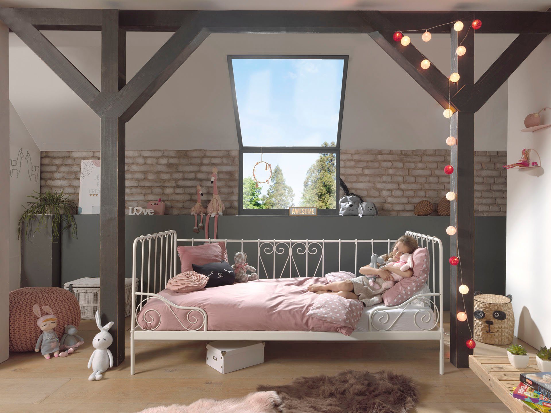 Vipack Jugendbett Alice, Bettgestell Metall, pulverbeschichtet, in nostalgischem Design (B/H/T ca. 205x89,5x94,5cm, zwei Farben zur Auswahl), Metallbett inkl. Lattenrost, stabil und standfest