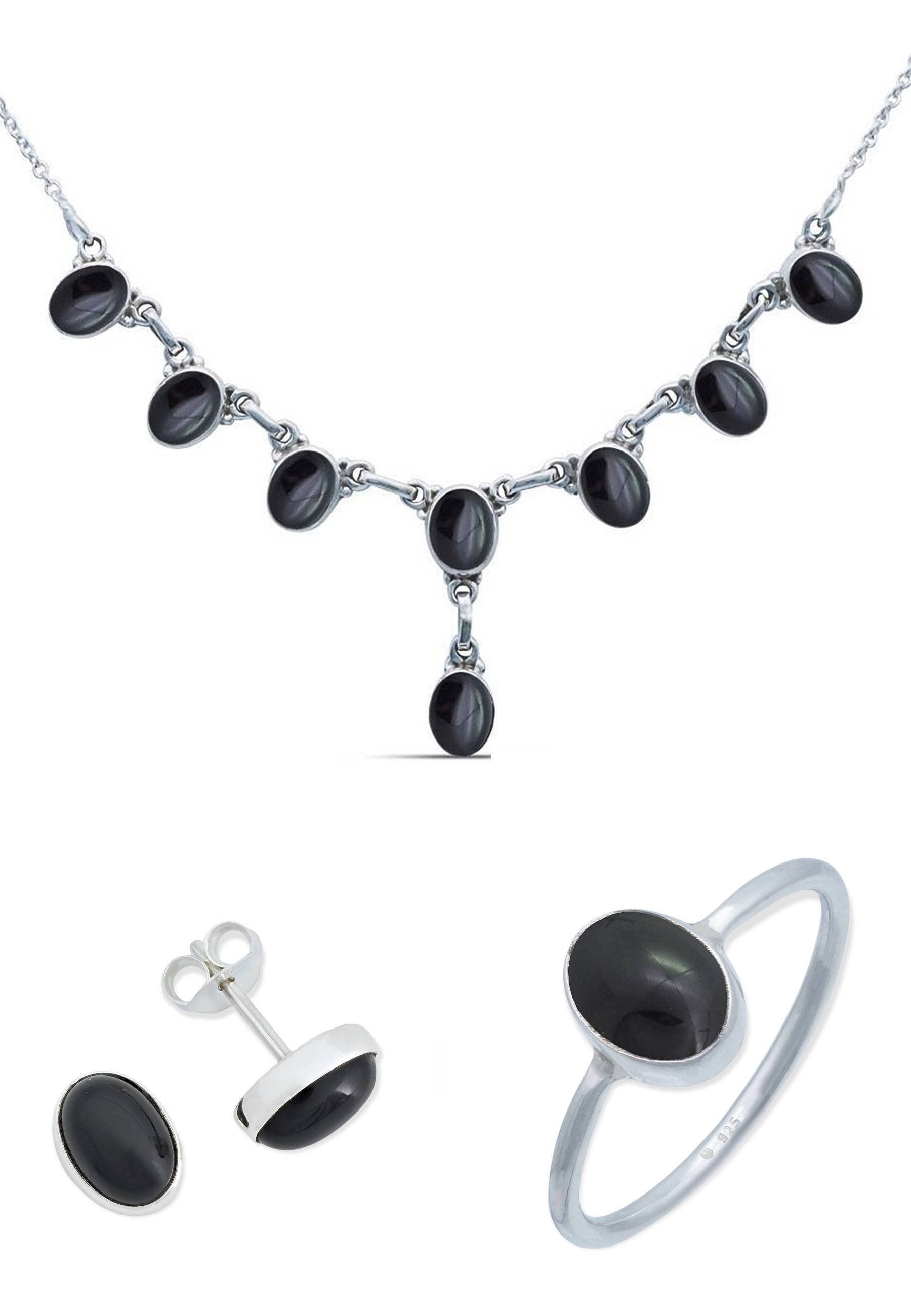 mantraroma Schmuckset 925er Silber mit Onyx (Schmuckset aus 925 Silber)