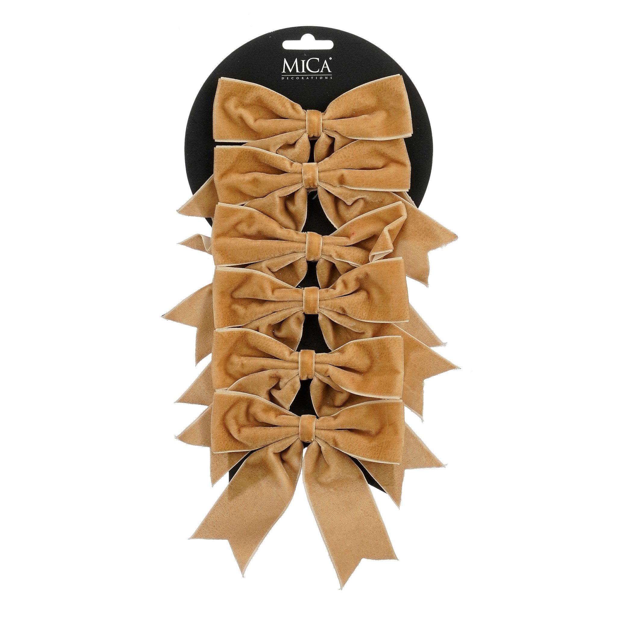 Mica Decorations Christbaumschmuck, Weihnachtsschleifen 12cm Samt 6er Set Gold