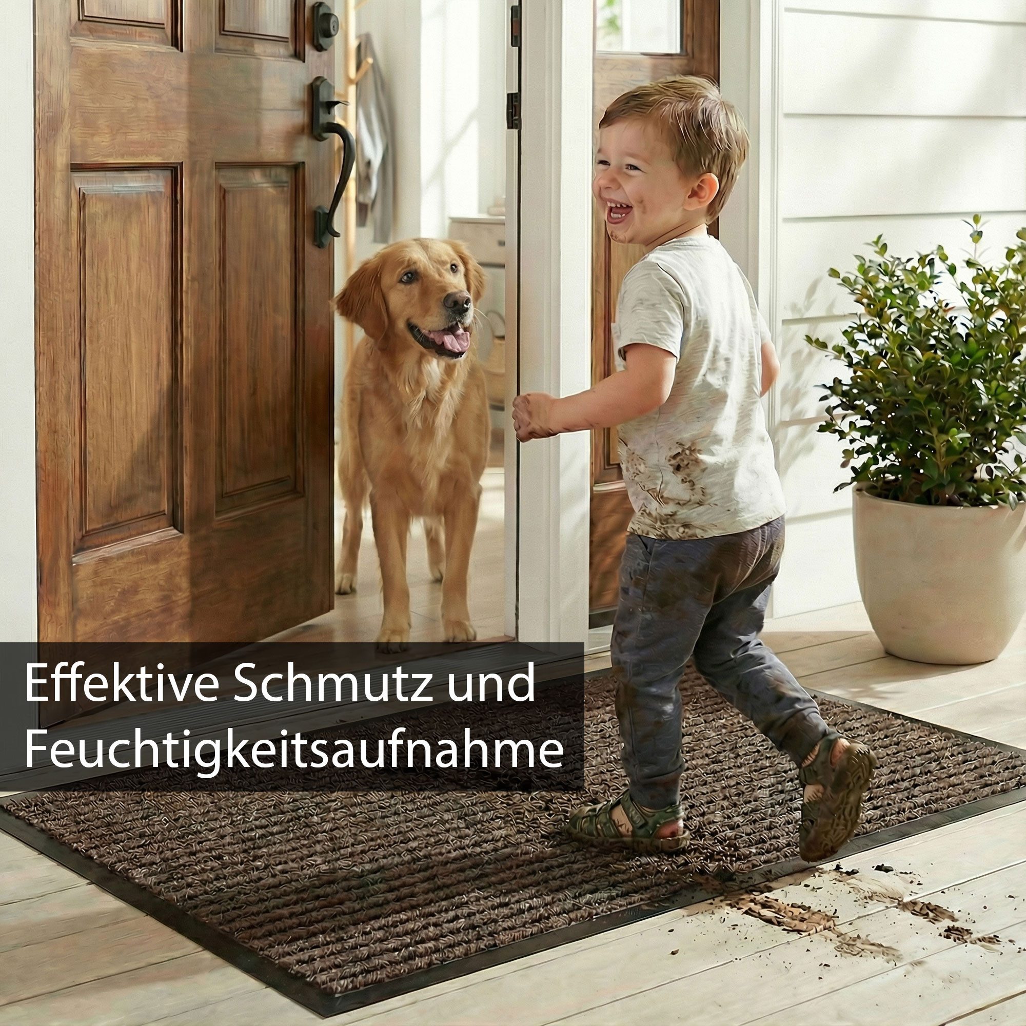 HELLSER Fußmatte für Außen & Innen – Rutschfeste Schmutzfangmatte – Braun & Schwarz, Flach & leicht zu reinigen – 60x90cm // 90x120cm – Bild 4 von 5