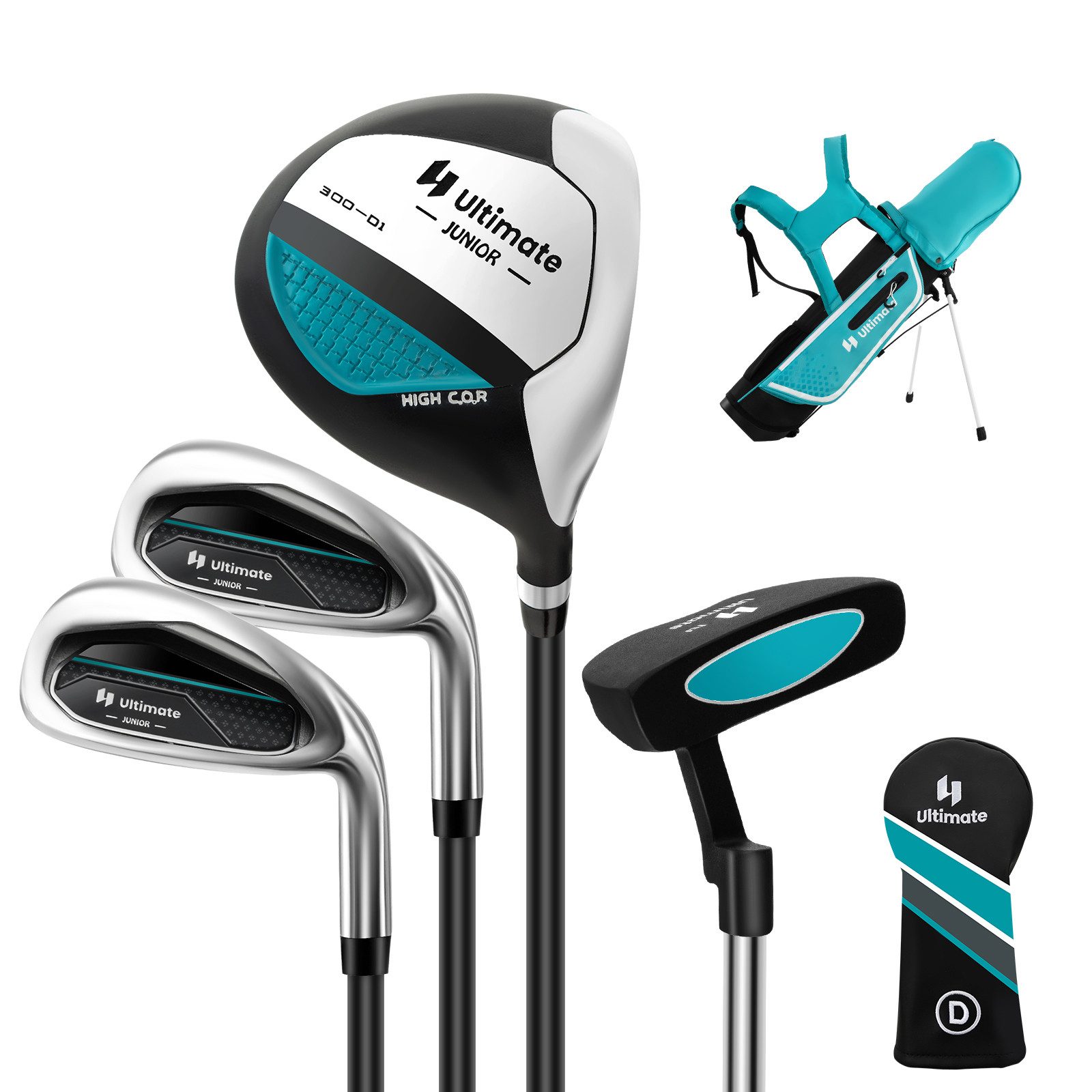 COSTWAY Golfschläger + Golfbag, 4-tlg., COSTWAY Kindergolf, Rechtshand, für Kinder von 5-7 Jahren