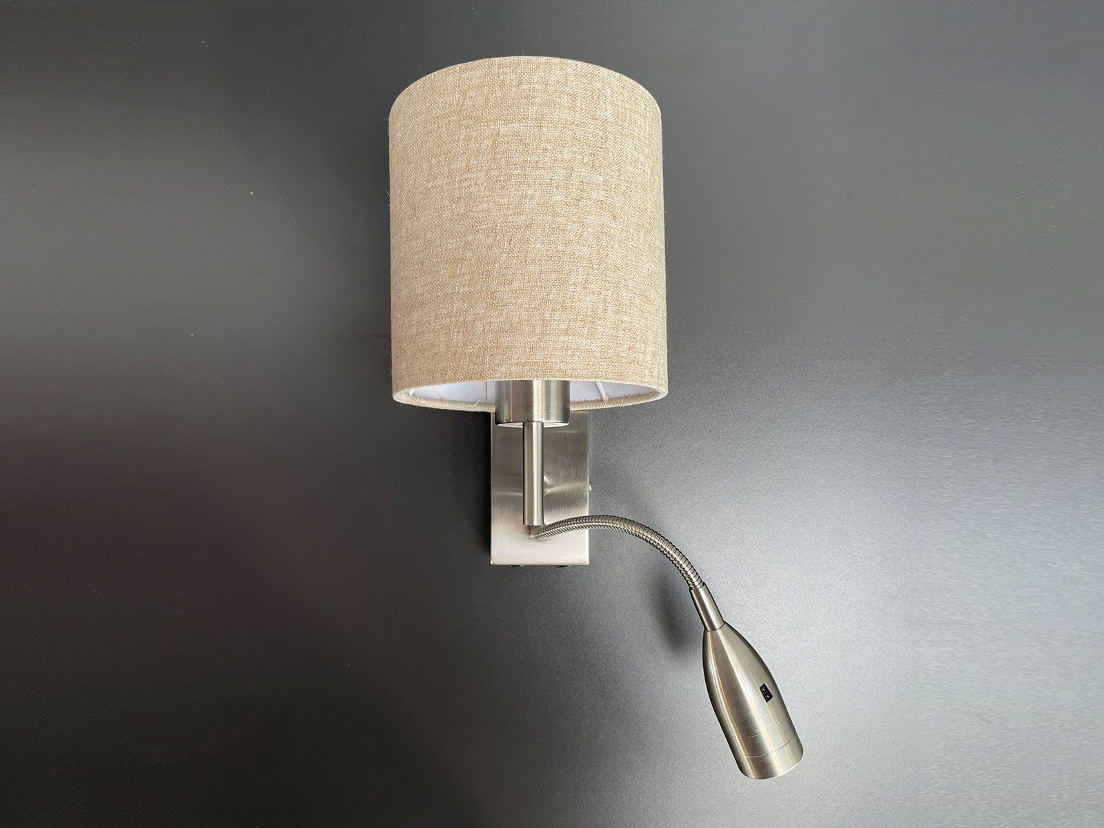 FISCHER & HONSEL LED Leselampe, LED wechselbar, LED fest integriert, Warmweiß, Wandleuchte innen Lampenschirm Stoff & Schalter, Bett-Lampe Nachttisch