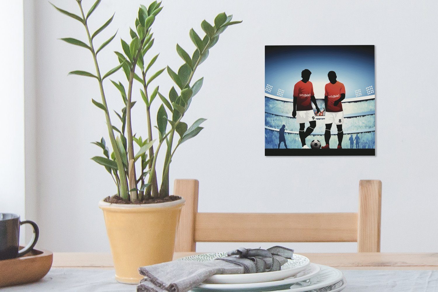 Fußballspielern OneMillionCanvasses® zwei -, Leinwandbild - Wohnzimmer Leinwand (1 Illustration Stadion Bilder Jungen von einem Eine in für St), Schlafzimmer