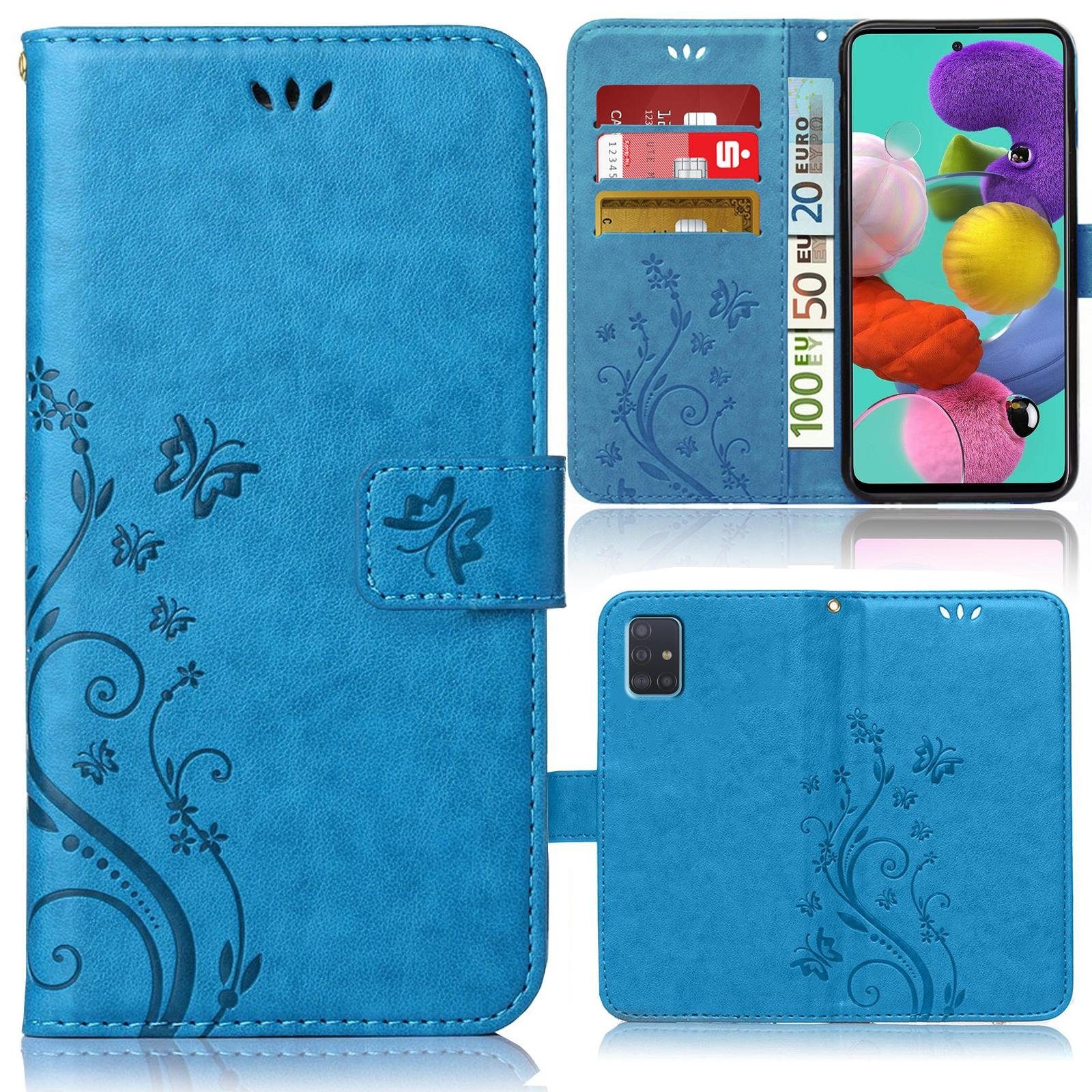 Numerva Handyhülle Bookstyle Flower Handytasche Schutzhülle für Samsung Galaxy A51, Klapphülle Flip Cover mit Blumenmuster