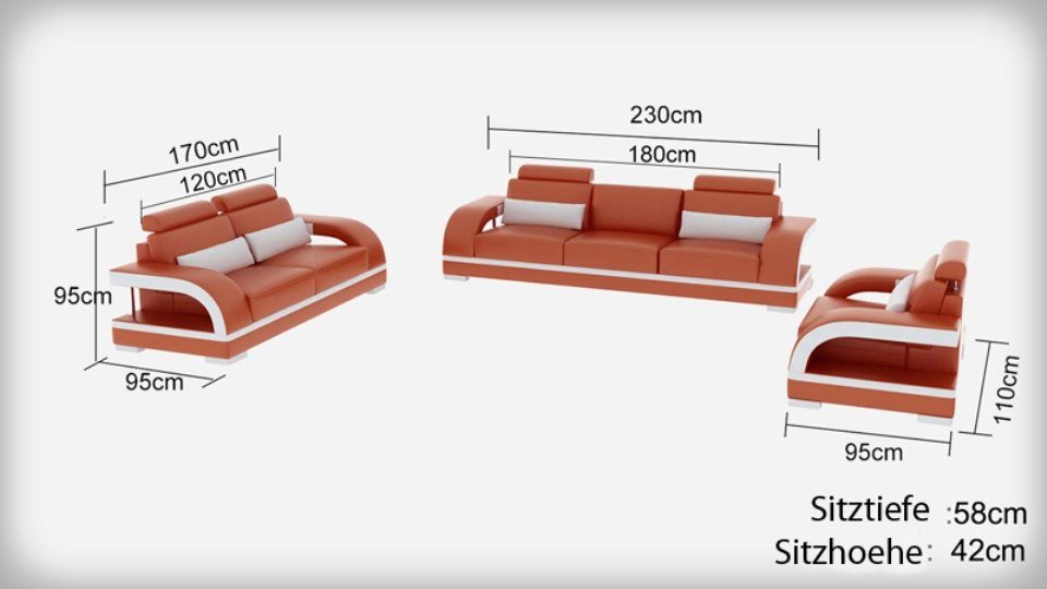Polster Sofa Set Tisch Design, Made Sitz JVmoebel Leder Garnitur Couch Europe 3+2+1 Couch Sofa in