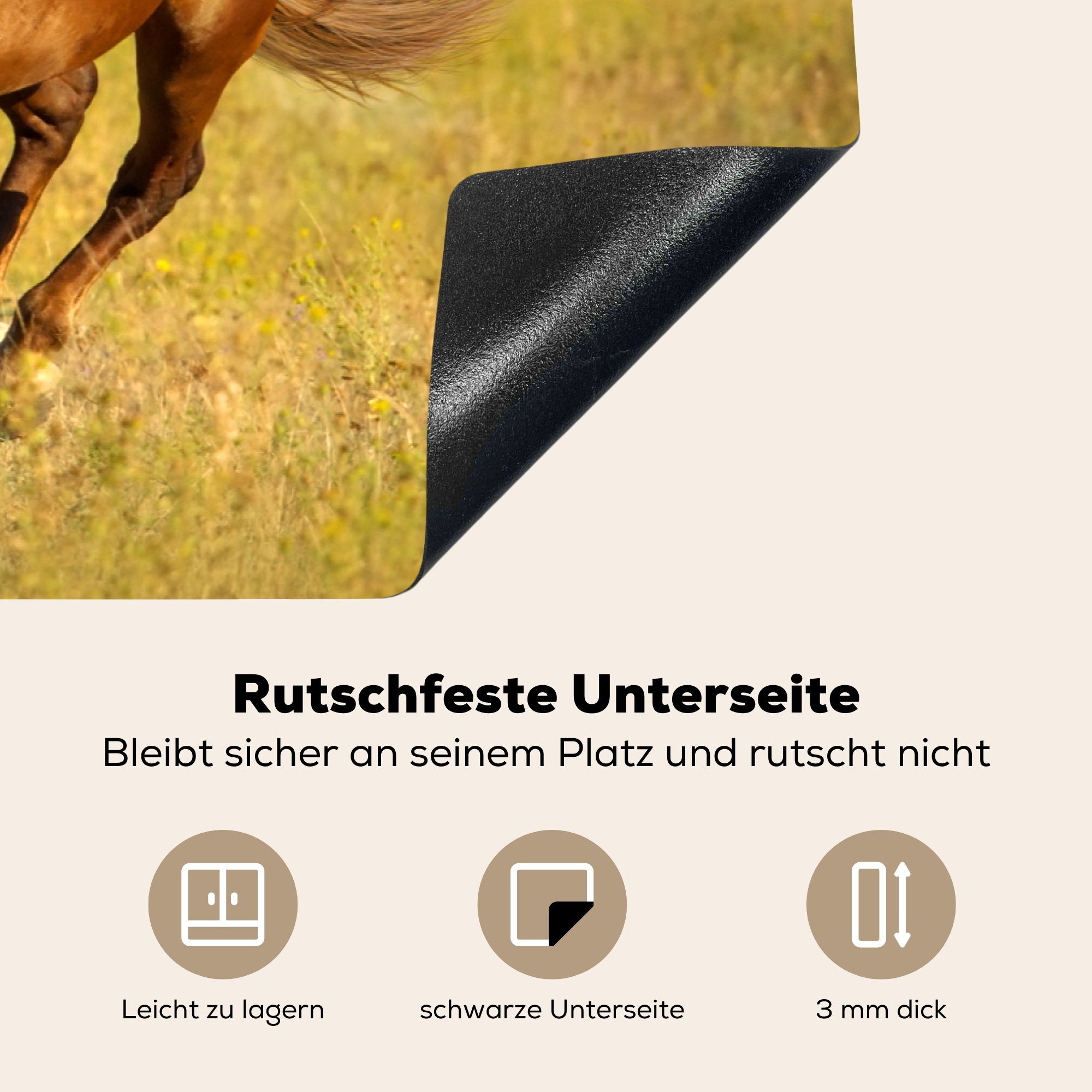 MuchoWow Herdblende-/Abdeckplatte Gras cm, für Vinyl, Schutz Tier, - Sonne die Pferd Ceranfeldabdeckung 81x52 küche, tlg), - Induktionskochfeld - (1