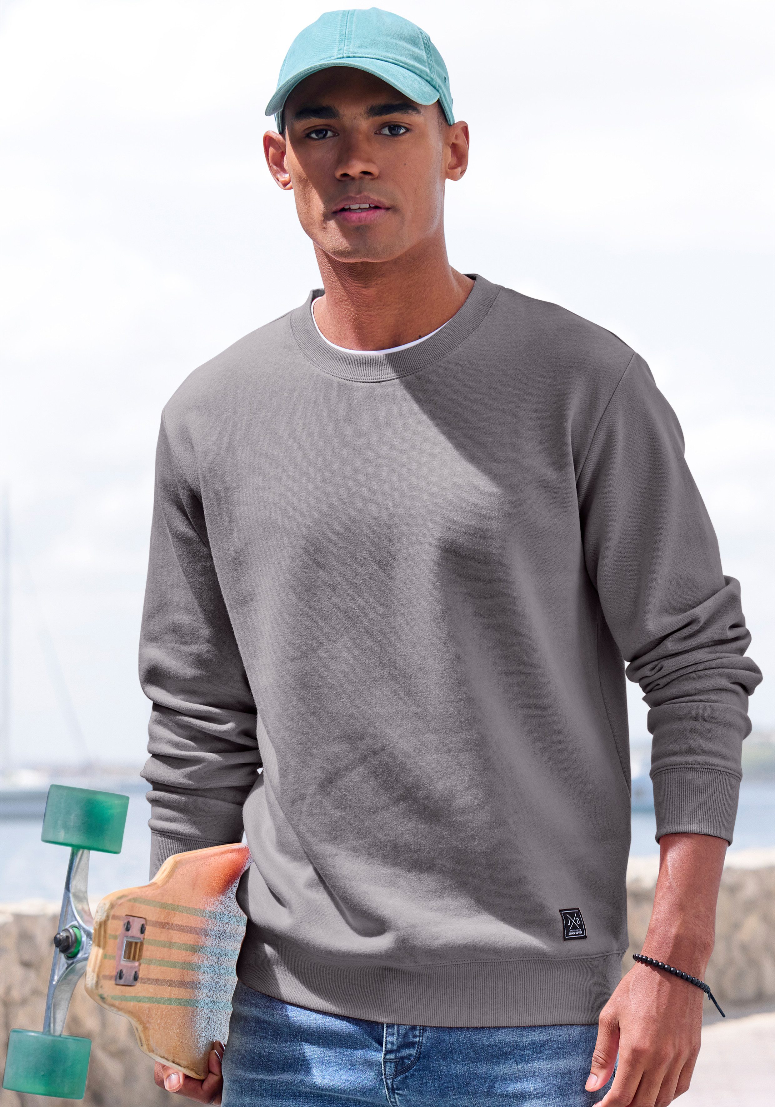 John Devin Sweatshirt Langarm, Pullover mit Rundhals, Baumwollmischung