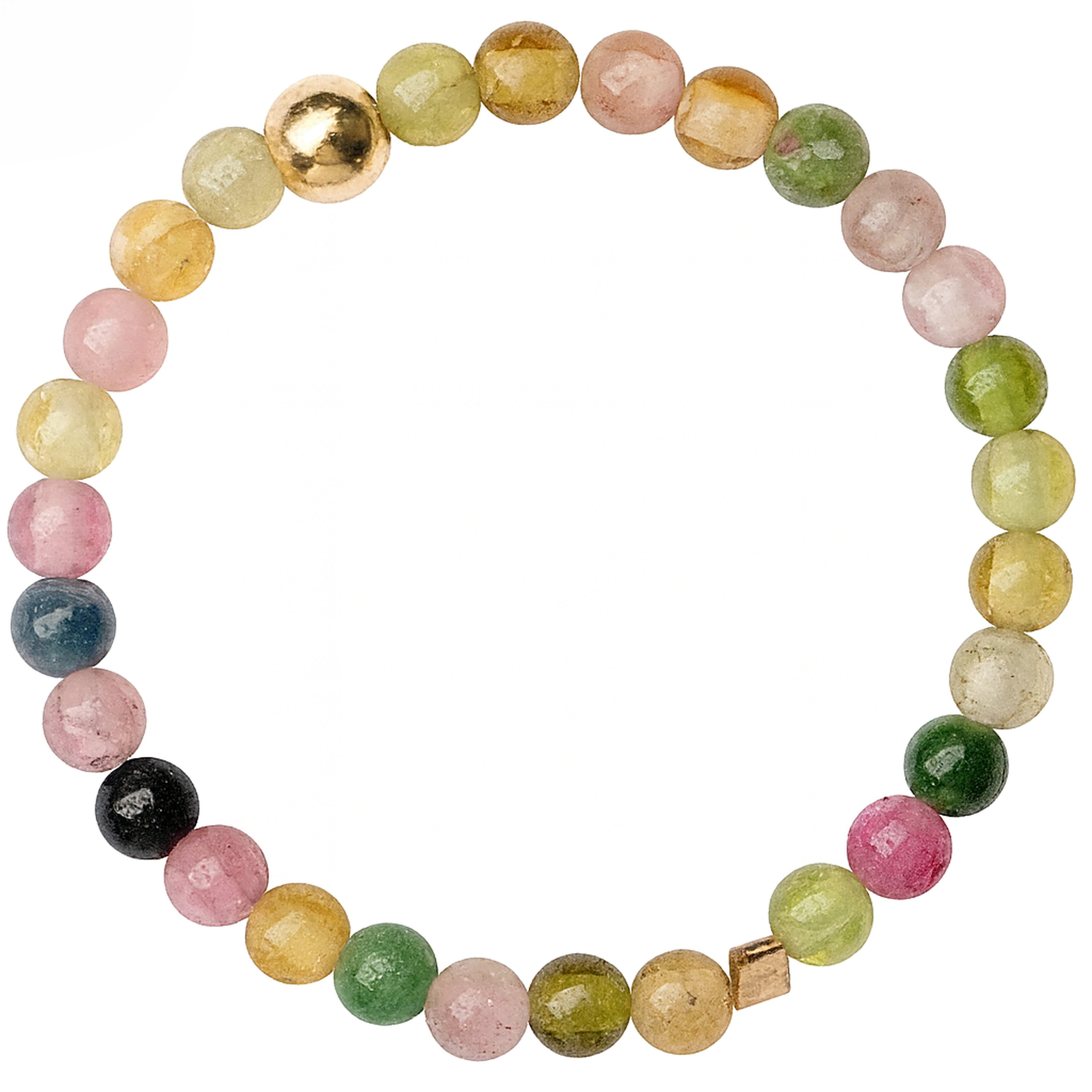 Lebensquelle Plus Fingerring Regenbogen Turmalin Ring mit goldener Kugel – Perlenring