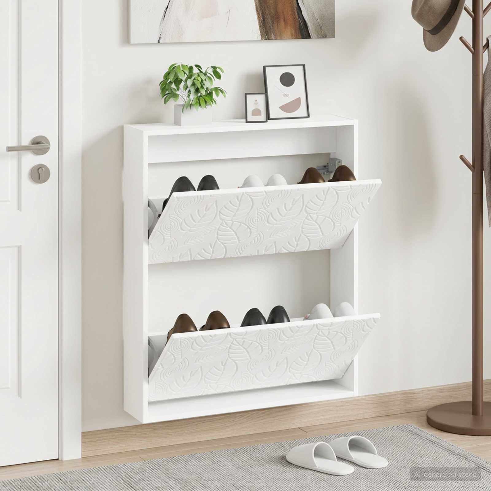 furnicato Schuhschrank Wandmontage 71 x 17 x 86 cm Weiß (1-St) Klappbares Schuhregal mit umkehrbaren Türen für deinen Flur