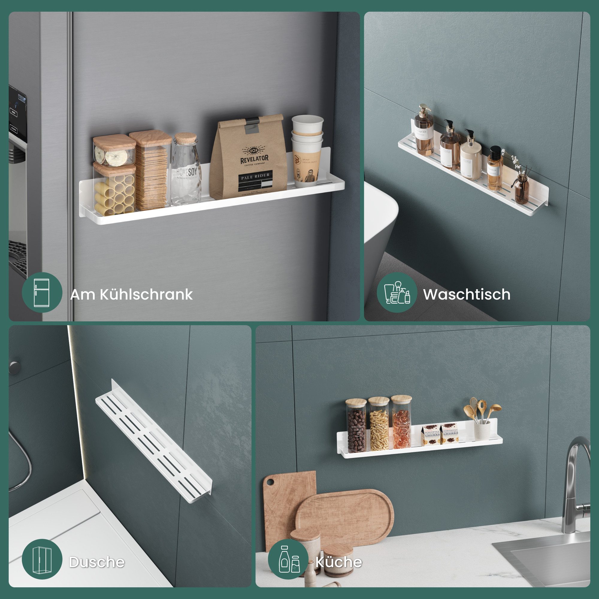 Mai & Mai Duschablage Duschregal selbstklebende Badezimmerablage zur Wandmontage Reglo-01, Magnetisch, Pulverbeschichtet
