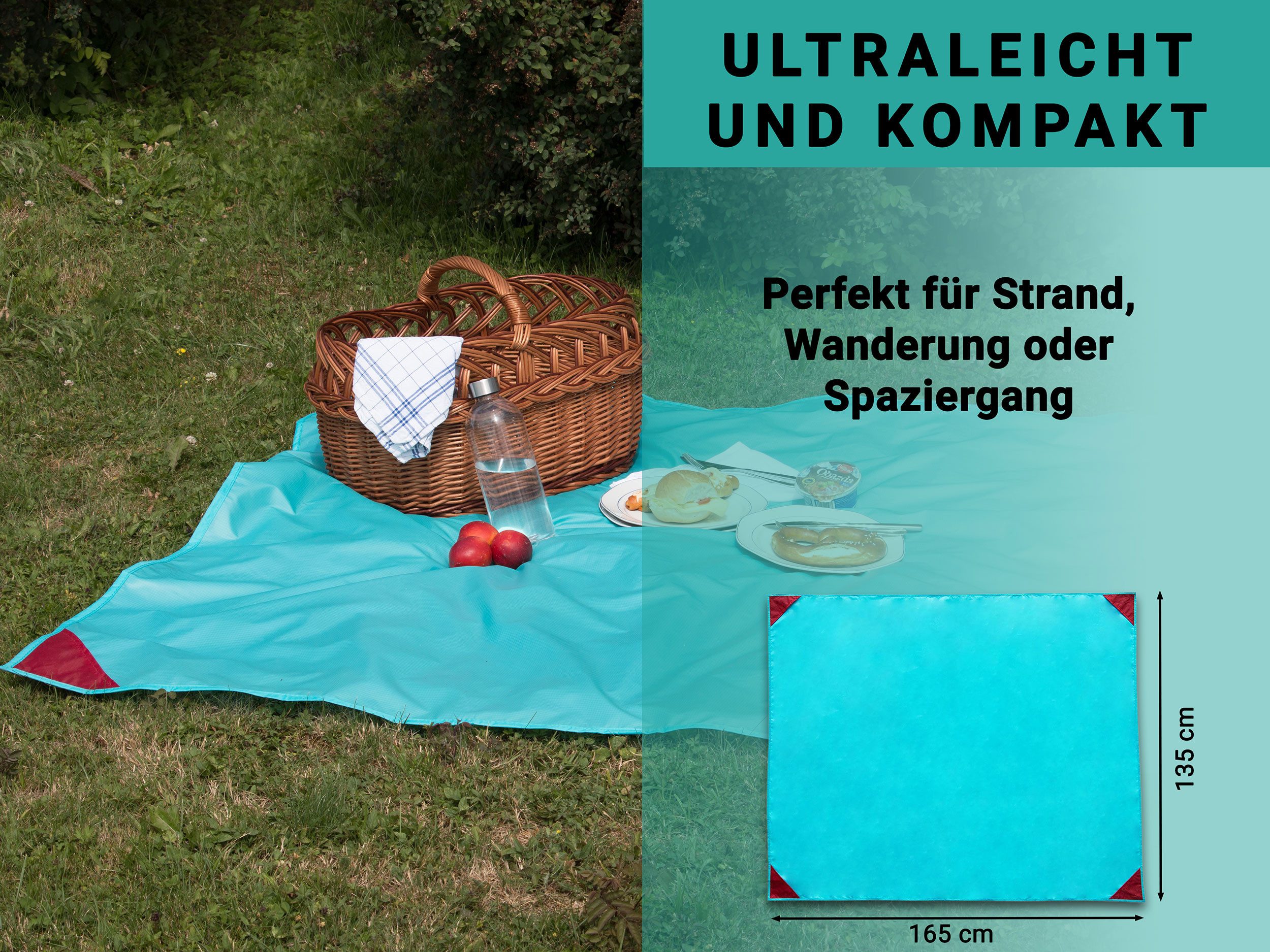 Picknickdecke, ZOLLNER, 135 x 165 cm, 100% Polyester, wasserabweisend, praktische Tragetasche