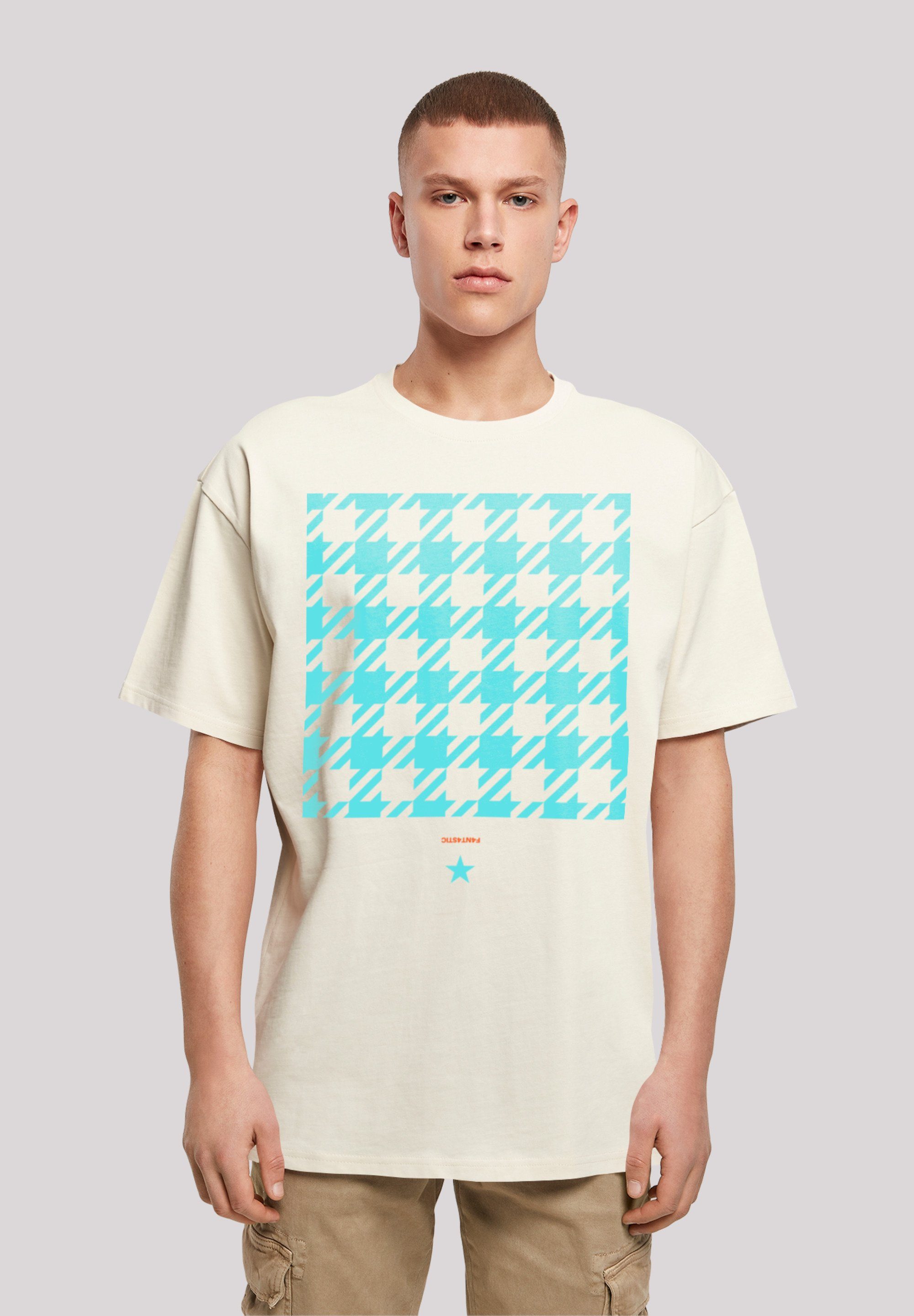 F4NT4STIC T-Shirt Hahnentritt Karo blau Print sand